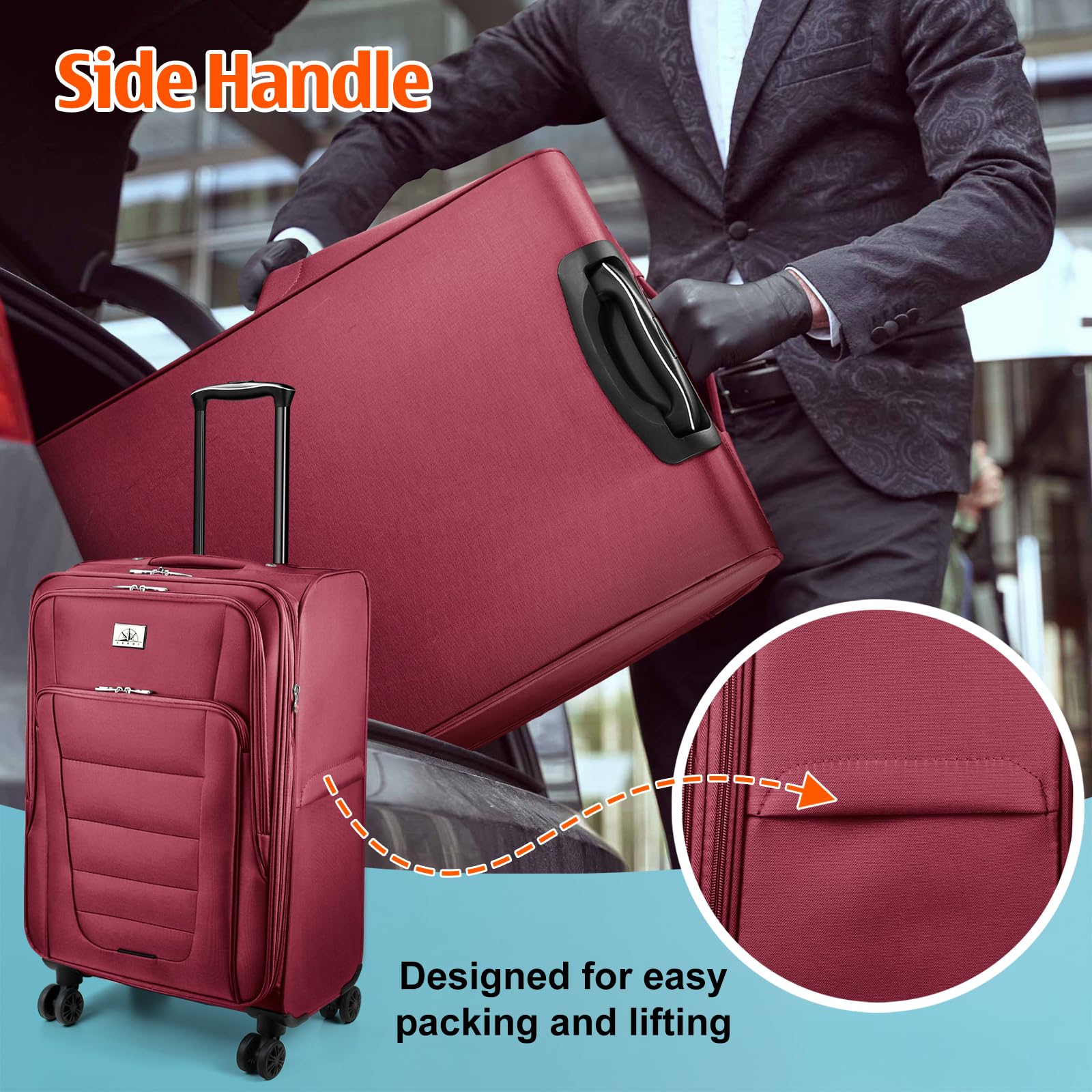 Verdi 28-Inch Expandable Lightweight Spinner Luggage - Burgundy Softside Suitcase for Checked Travel | Perfect for Long Trips, Vacations & Business Travel