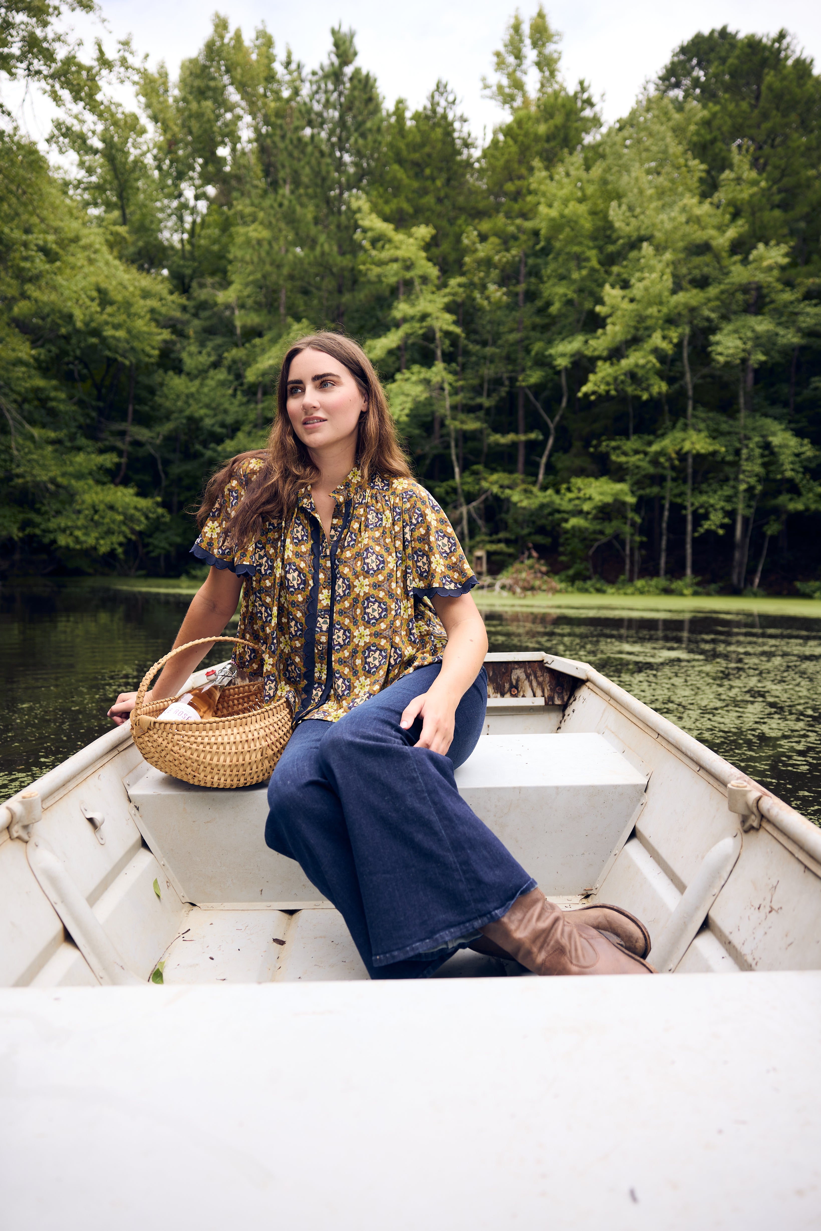 Parham Gathered Blouse in Chestnut Swirl - Elegant Women's Tops for Work & Casual Wear | Perfect for Office, Date Night & Everyday Style
