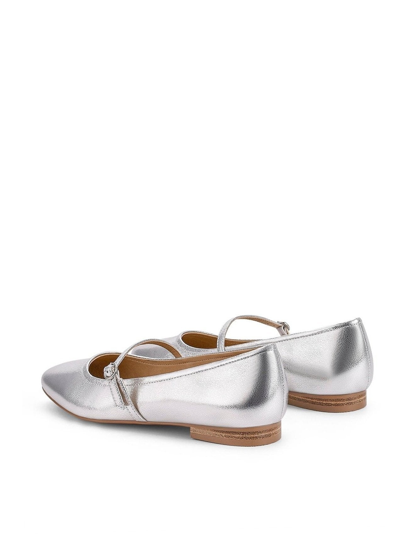 Rey Mary Jane Ballet Flats - Women's Silver Metallic Leather Shoes for Work, Party & Casual Wear | Comfortable & Stylish Dress Pumps
