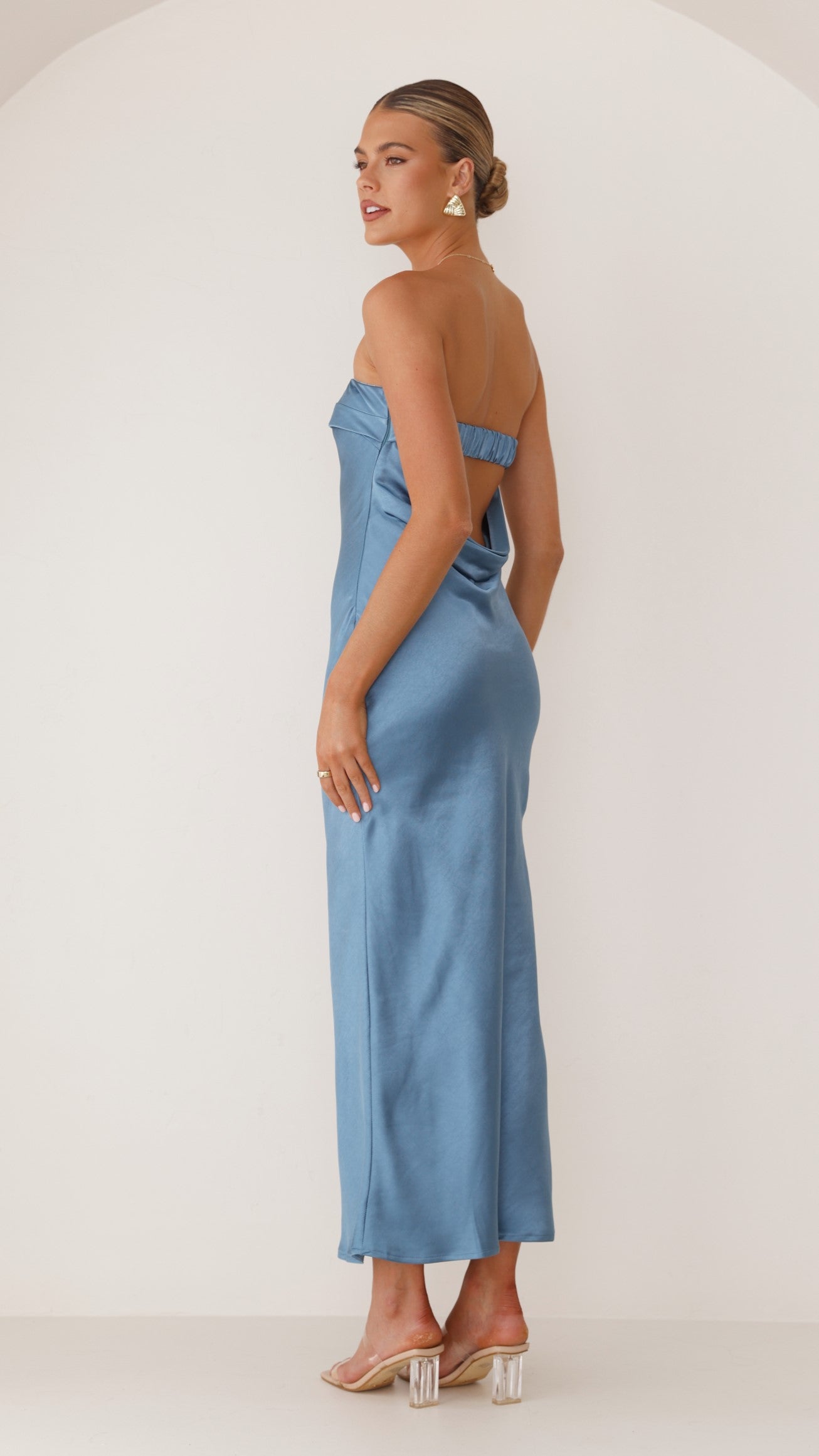 Gisele Maxi Dress for Women - Elegant Steel Blue Long Flowy Summer Dress - Perfect for Beach Vacations, Weddings & Evening Parties