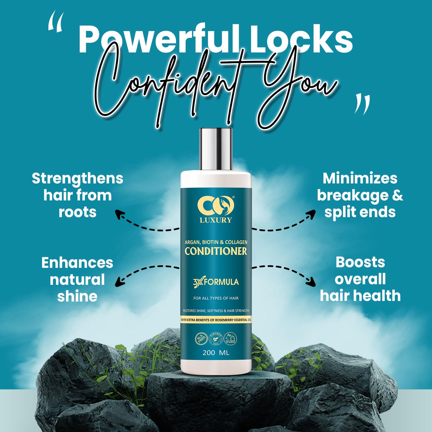 CO LUXURY Argan Biotin & Collagen Conditioner for Smooth & Shiny Hair | Nourishing Hair Repair Treatment with Jojoba Oil | Frizz Control for All Hair Types - 200 ml | Daily Hydration & Salon-Quality Results at Home