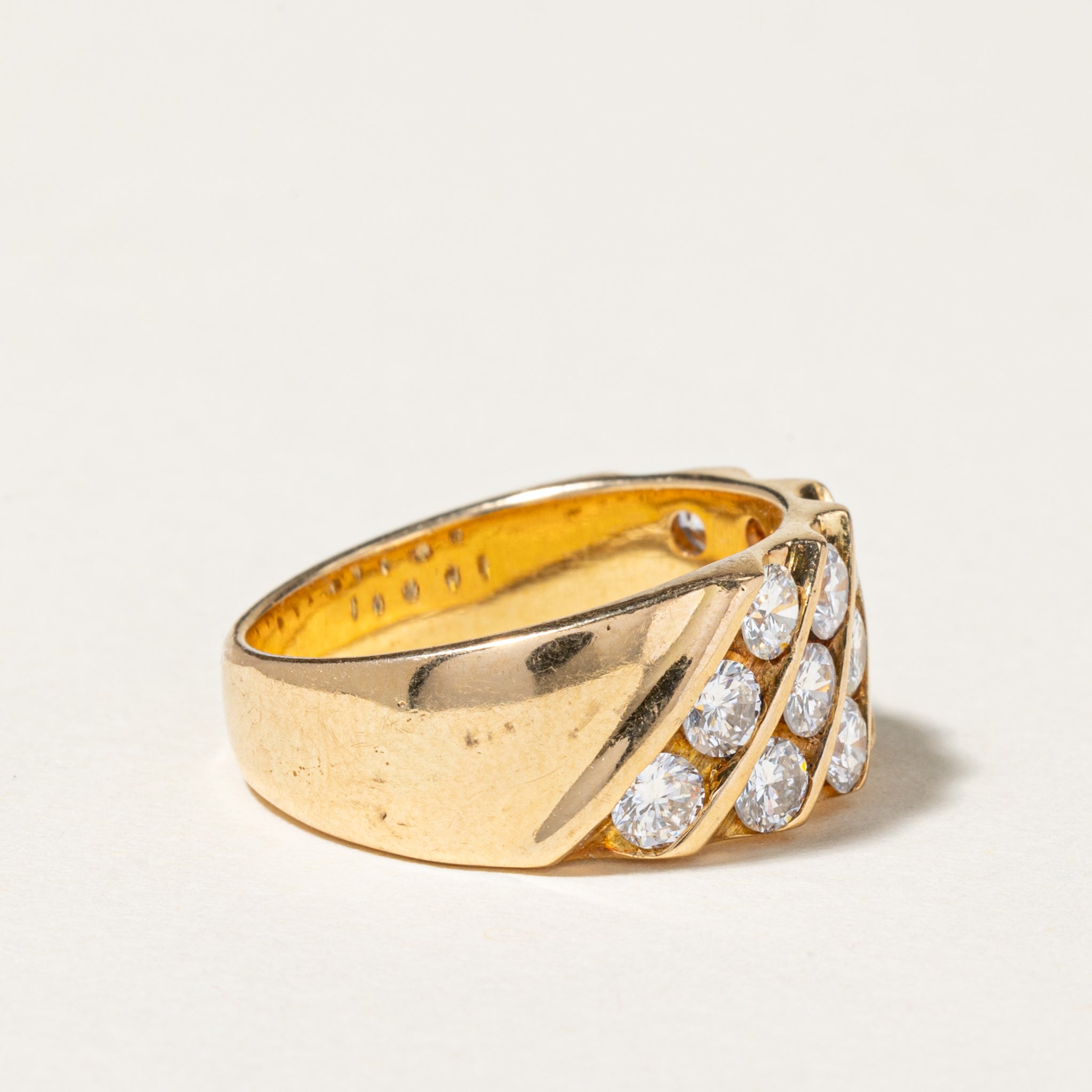 18K Yellow Gold Diagonal Row Diamond Ring - 1.43 Carat Total Weight (CTW) | Size 5.5 | Elegant Wedding Band, Anniversary Gift, or Everyday Luxury Jewelry for Women