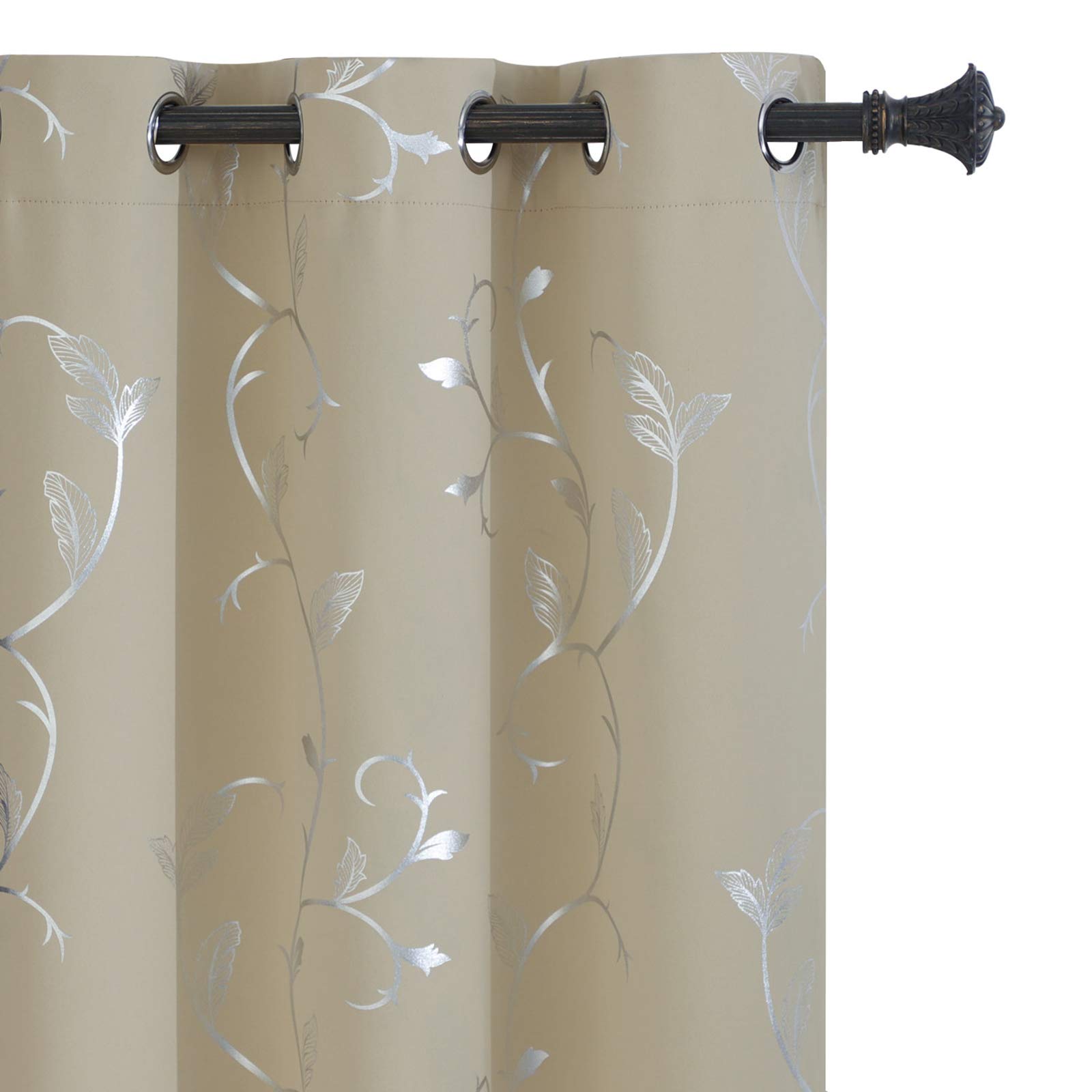 BUHUA Grommet Top Blackout Curtains - Floral Vine Print Room Darkening Window Drapes for Living Room, Bedroom & Nursery - 38x96 Inches (1 Pair) - Perfect for Light Control, Privacy & Home Decor