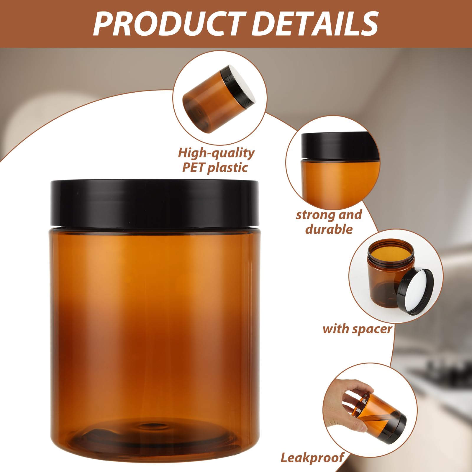 36 PCS 8oz Plastic Amber Jars with Black Lids - Leak Proof Empty Cosmetic Containers for Creams, Lotions, Powders & Ointments - Perfect for DIY Beauty Products, Essential Oils Storage & Travel Toiletries
