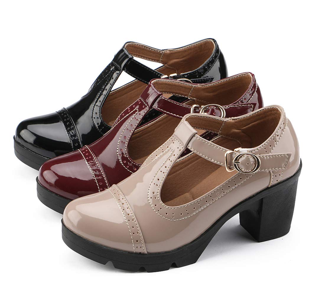 DADAWEN Women's Classic T-Strap Platform Oxford Shoes - Mid Heel Square Toe Dress Pumps for Work, Party & Wedding | Comfortable & Stylish Women's Formal Shoes