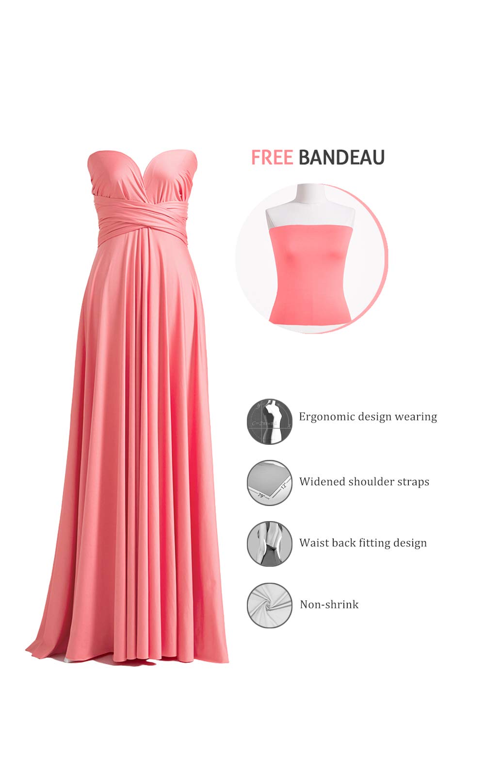 72 Styles Convertible Infinity Dress with Bandeau - Multi-Way Wrap Twist Bridesmaid Dress for Women - Long Plus Size Formal Gown for Weddings, Parties & Special Occasions