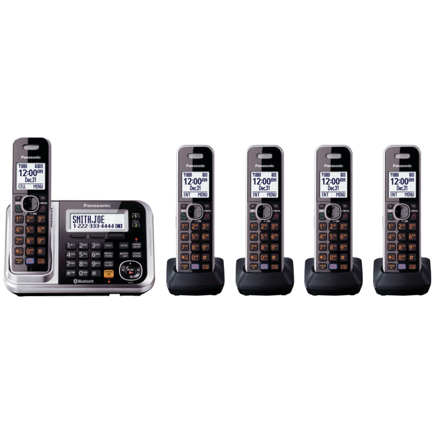 Panasonic KX-TG385SK DECT 6.0 PLUS Cordless Phone System with Answering Machine - 5 Handsets, Link2Cell Bluetooth, Call Forwarding, Noise Reduction & SMS Alerts | Perfect for Home Office & Small Business Communication