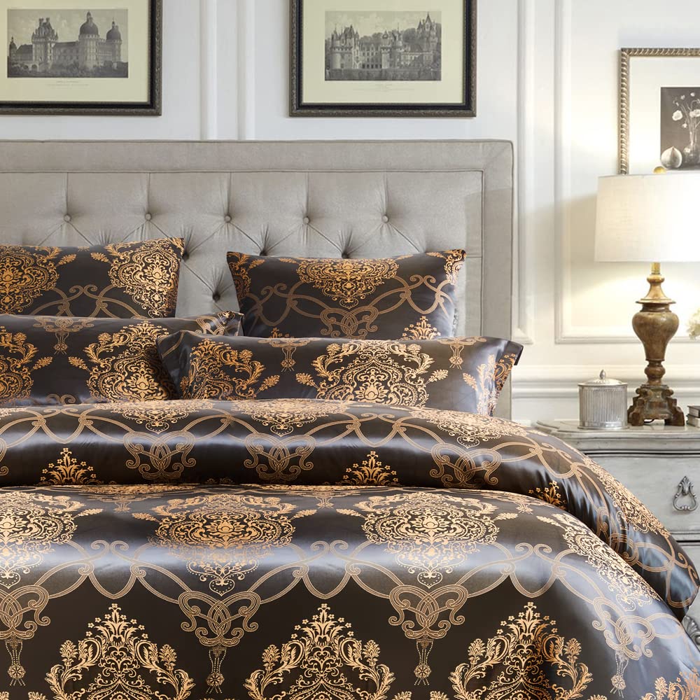 Luxury Jacquard Soft Bedding Set - Duvet Cover with Pillowcases (Twin Size, Black) | Premium Hotel Quality Bed Sheets for Master Bedroom & Guest Room Decor