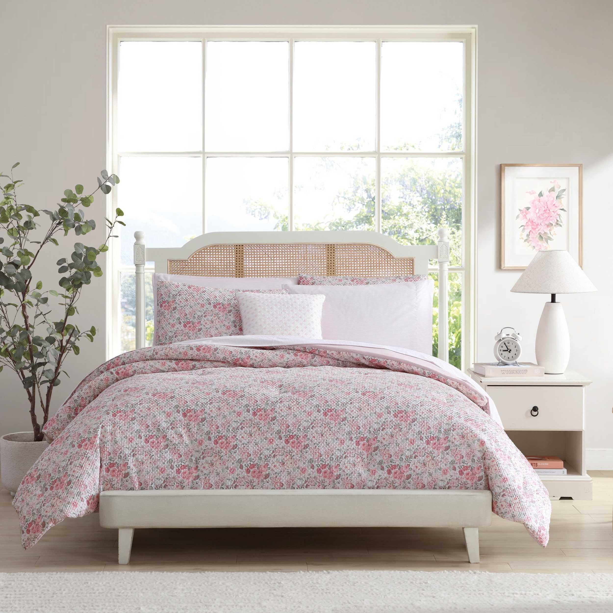 Laura Ashley Twin Bed Set - Super Soft Bedding with Matching Sham, Bonus Sheet Set & Decorative Pillow | Chic Pink Bedroom Decor for Girls Room, Guest Room & Dorm (Quartet Pink, Twin Size)