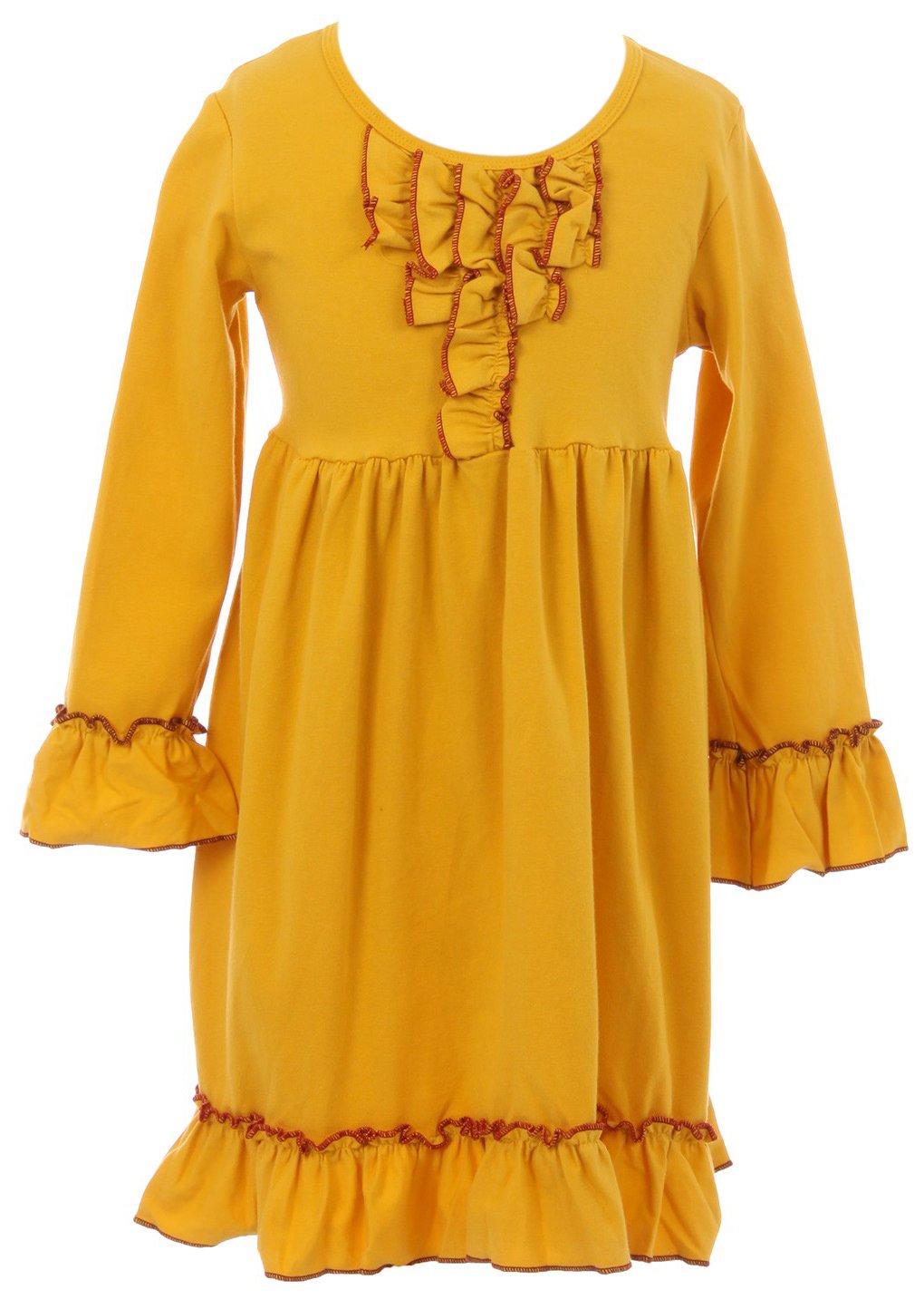 BluNight Collection Girls Long Sleeve Ruffle Dress - Elegant Solid Color Flower Girl Dress for Easter Party, Birthday, Wedding & Special Occasions
