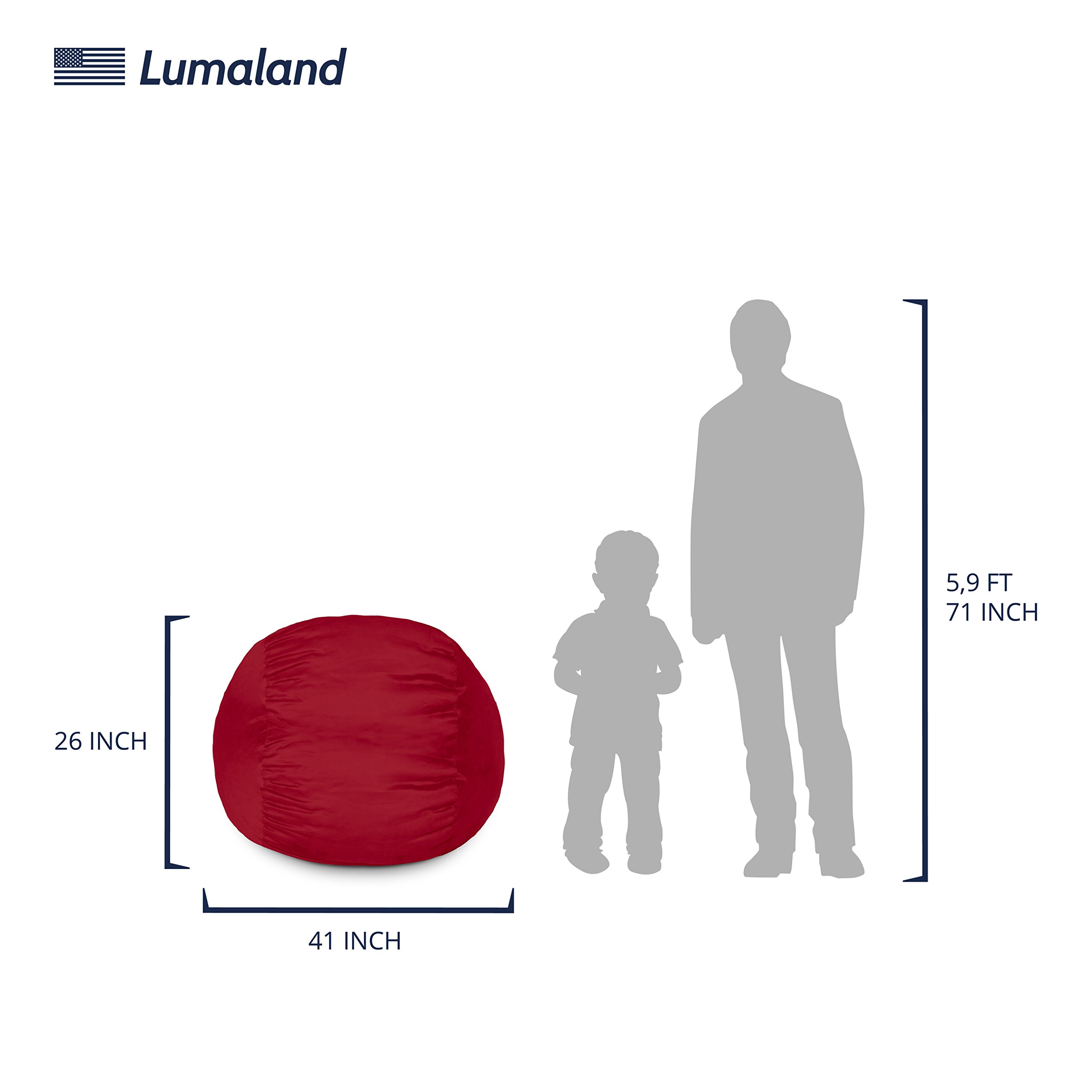 Lumaland 3ft Microsuede Bean Bag Chair - Ultra Soft Foam Filled Washable Lounge Chair for Adults, Teens & Kids - Perfect for Living Room, Bedroom, Game Room, Dorm or Nursery - Red Luxury Bean Bag Sofa