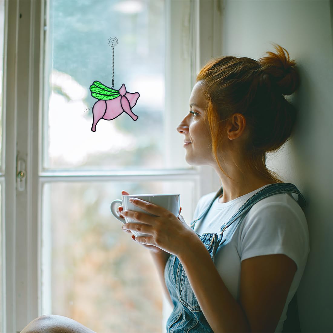 BOXCASA Flying Pig Stained Glass Window Hanging Decor - Cute Pig Sun Catcher for Indoor Windows, Funny Piggy Ornament - Lucky Animal Gift for Pig Lovers, Kids, Girls, Women & Moms (Perfect for Birthday Gifts, Home Decor, Nursery Room & Office Windows)