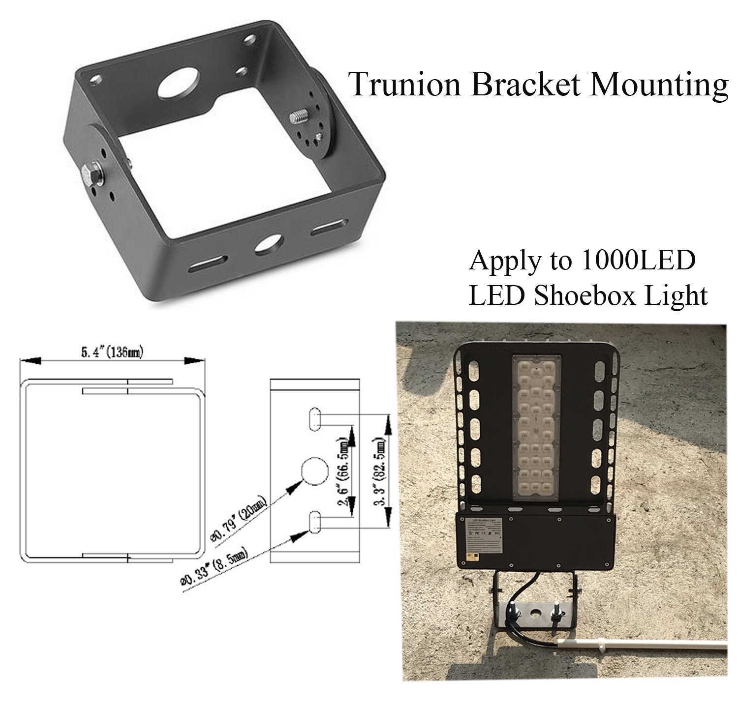 1000LED Trunnion Mounting Bracket - Adjustable Yoke Mount for LED Shoebox Parking Lot & Flood Lights - Heavy Duty Outdoor Lighting Fixture Accessory - Perfect for Commercial Parking Areas, Warehouses & Stadiums