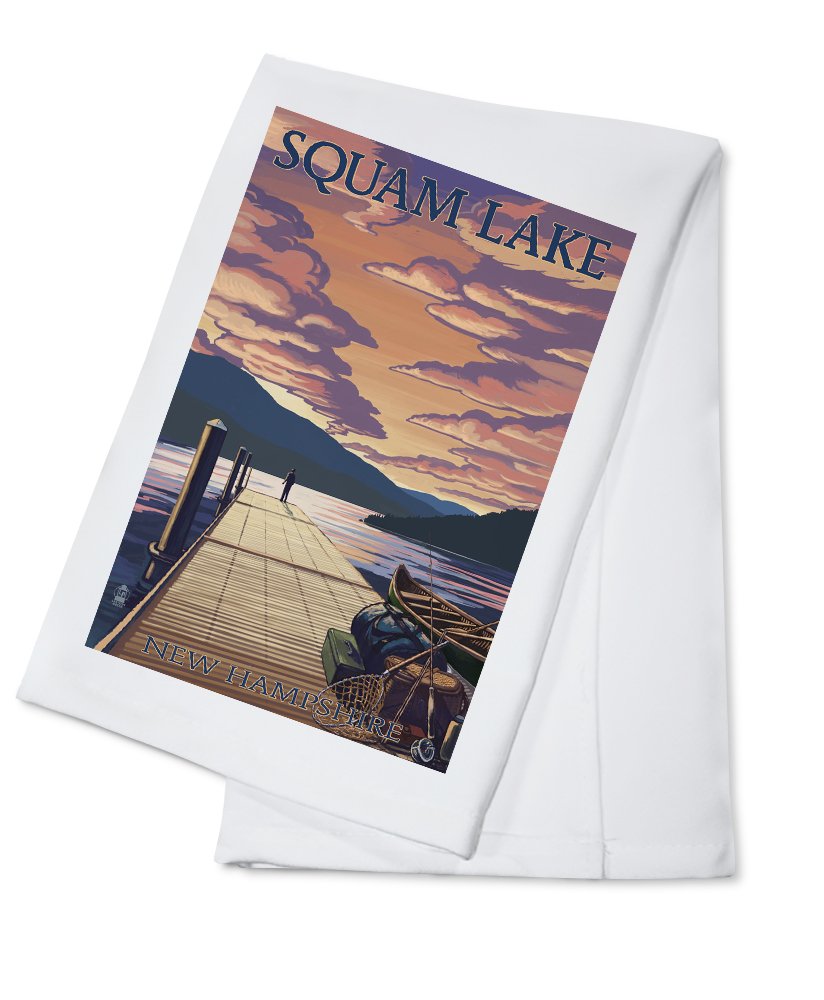 Squam Lake New Hampshire Dock Sunset 100% Cotton Tea Towel - Decorative Kitchen Hand Towel for Dish Drying, Home Decor & Cottage Style Gifts