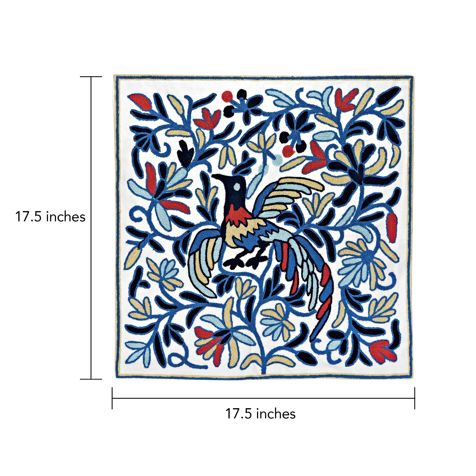 AeraVida 2-Pack Abstract Peacock Floral Vine Embroidered Throw Pillow Covers 17.5x17.5 Inch - Bohemian Home Decor for Sofa, Couch, Bedroom & Living Room Accent