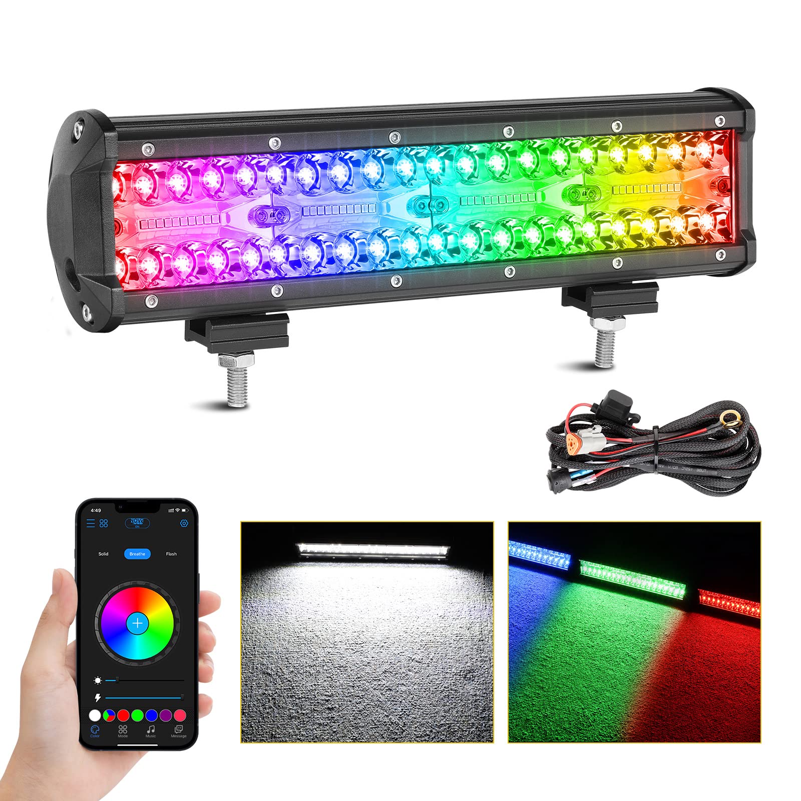 12 Inch RGBW LED Light Bar - Multicolor Off-Road LED Pod Lights for ATV, UTV, Truck, Jeep Wrangler & SxS | Waterproof, Bright DRL & Rock Lights for Night Driving, Camping & Outdoor Adventures