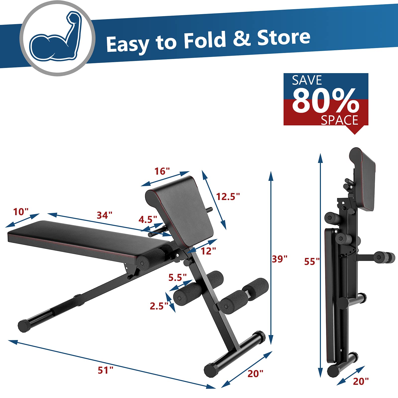 Goplus Adjustable Weight Bench - Foldable Multi-Functional Exercise Bench for Strength Training, Core Workouts, Leg Exercises, Sit Ups & Push Ups - Perfect for Home Gym & Personal Fitness Training (Black)