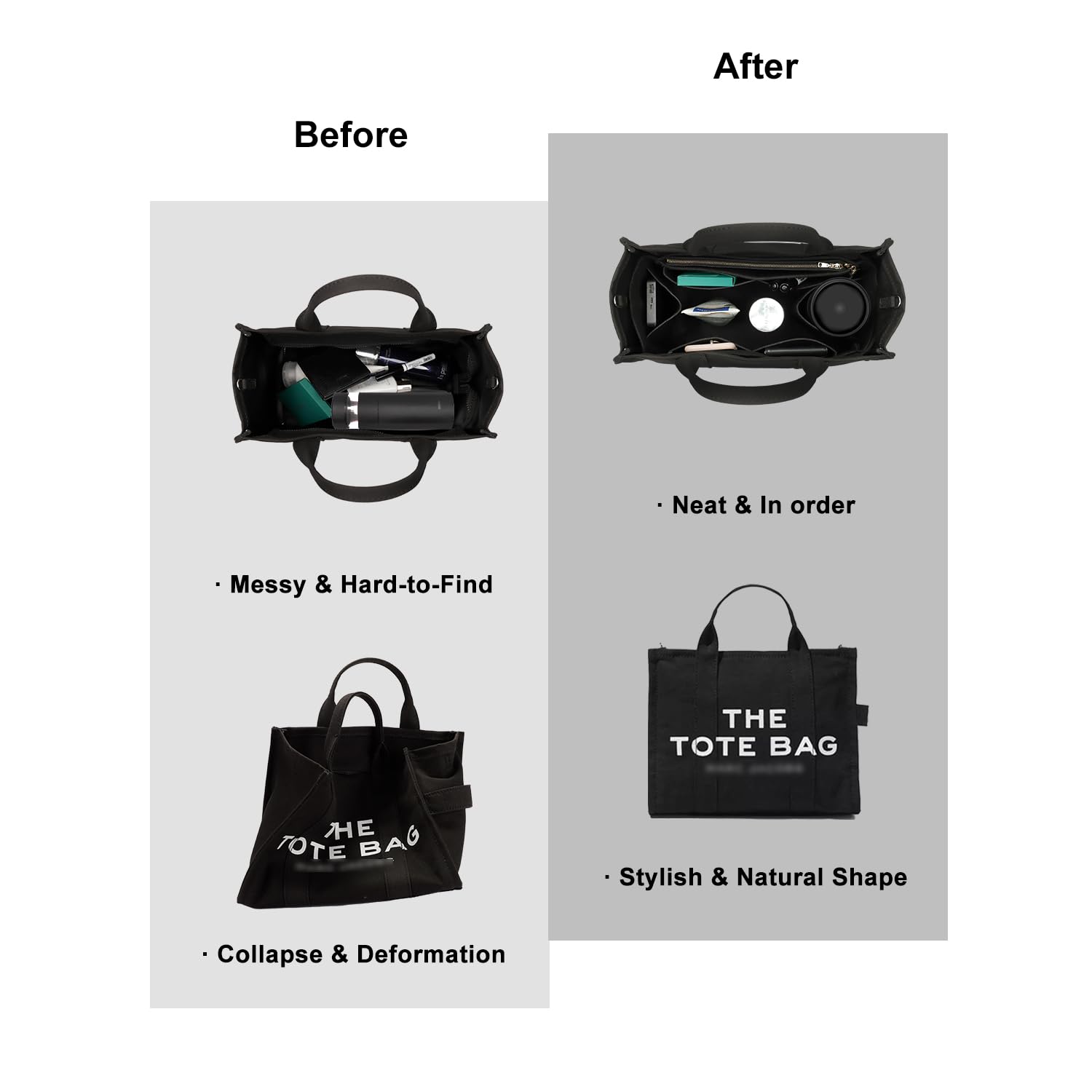 Premium Purse Organizer Insert for Handbags & Totes - Compatible with Neverfull, Speedy & More - Small Black Bag Organizer for Women - Perfect for Travel, Work & Daily Use