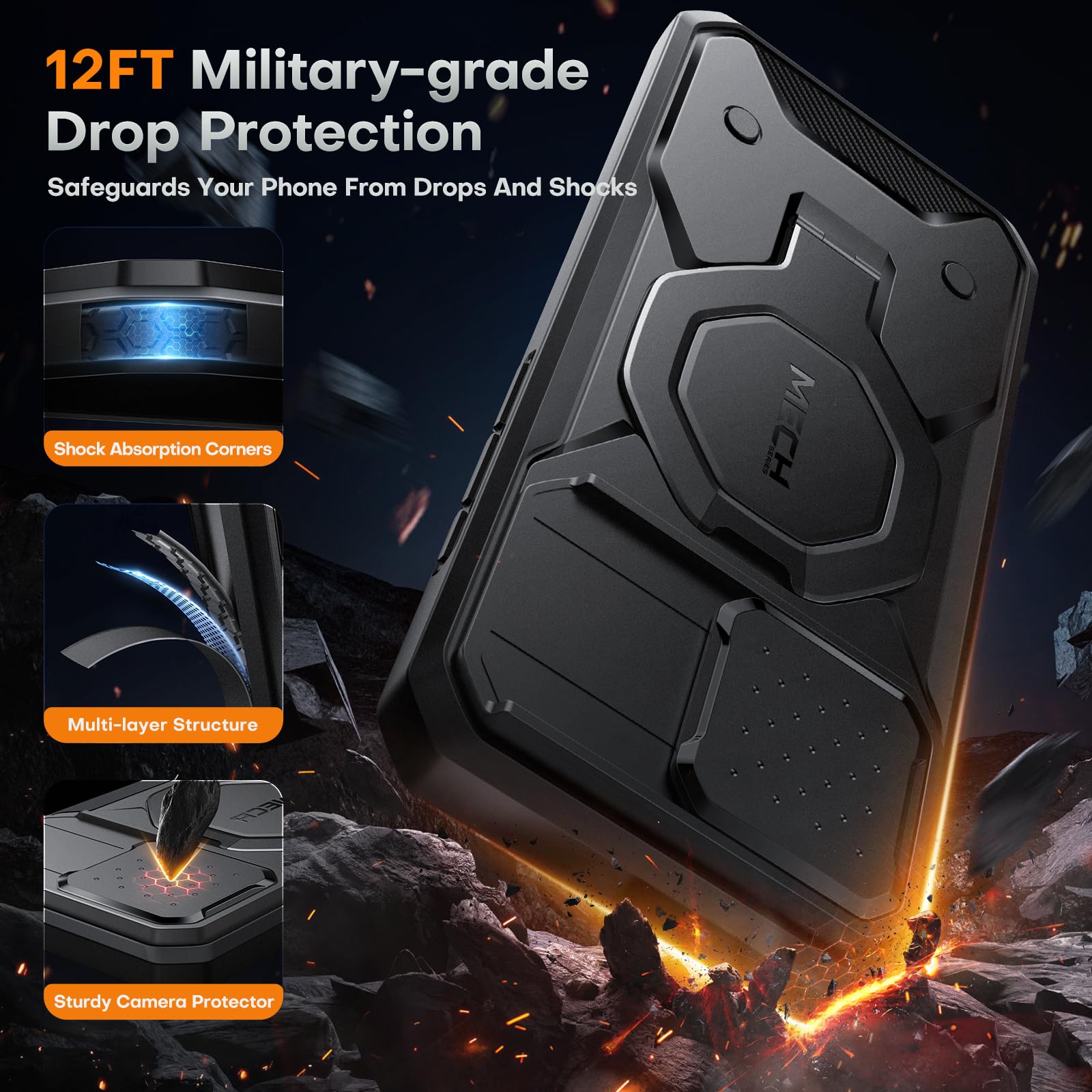 TONGATE Magnetic iPhone 15 Pro Max Case - Military Drop Shockproof with MagSafe Compatibility, Invisible Stand & Camera Protection | Includes Tempered Glass | Perfect for Outdoor Adventures, Work & Daily Use - Black