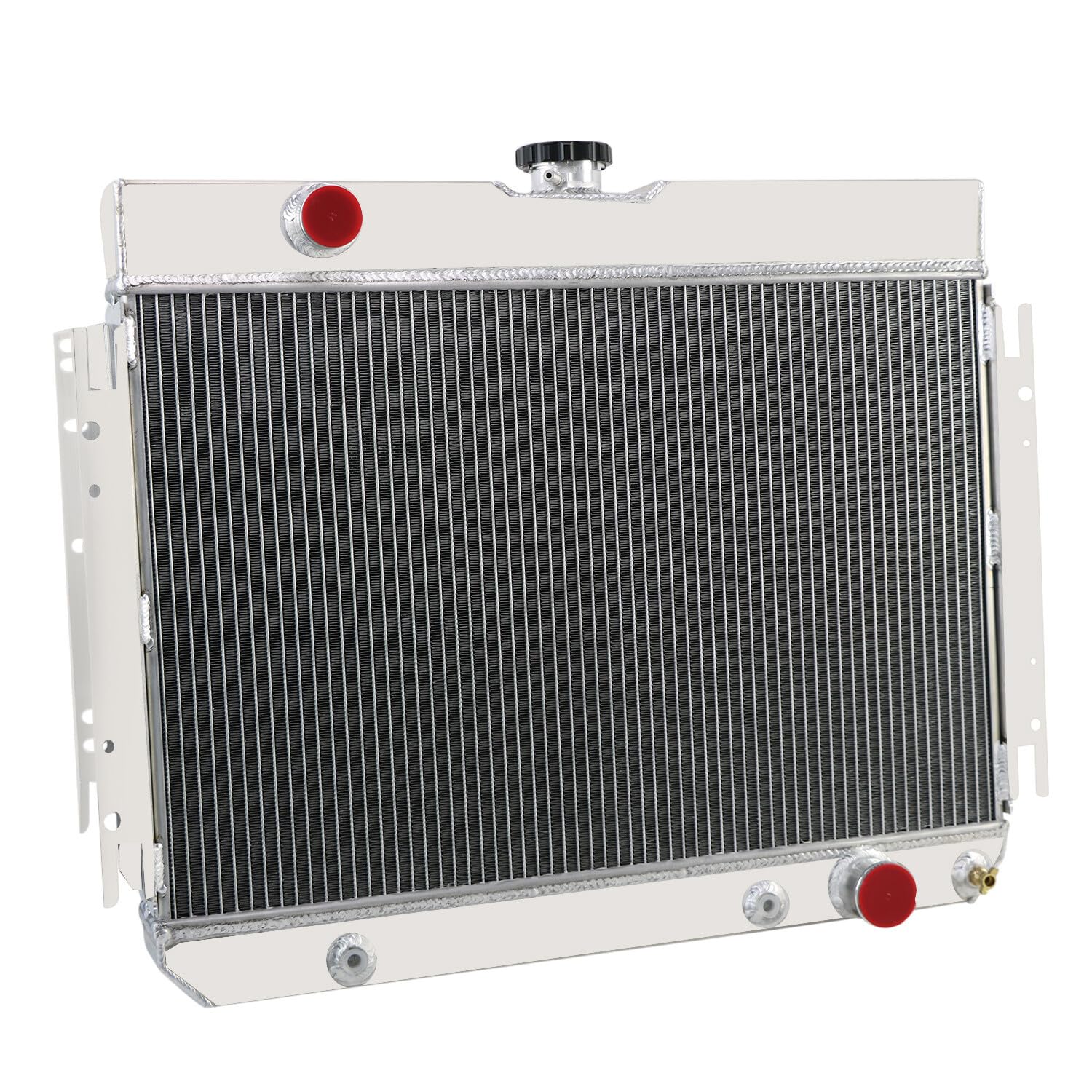 AlloyWorks 4-Row Core Aluminum Radiator with Shroud Fan & Thermostat - Compatible with 1963-1968 Chevy Bel Air, Impala, Biscayne, El Camino, Caprice (AT/MT) - High-Performance Cooling Upgrade for Classic Car Restoration & Hot Rod Builds