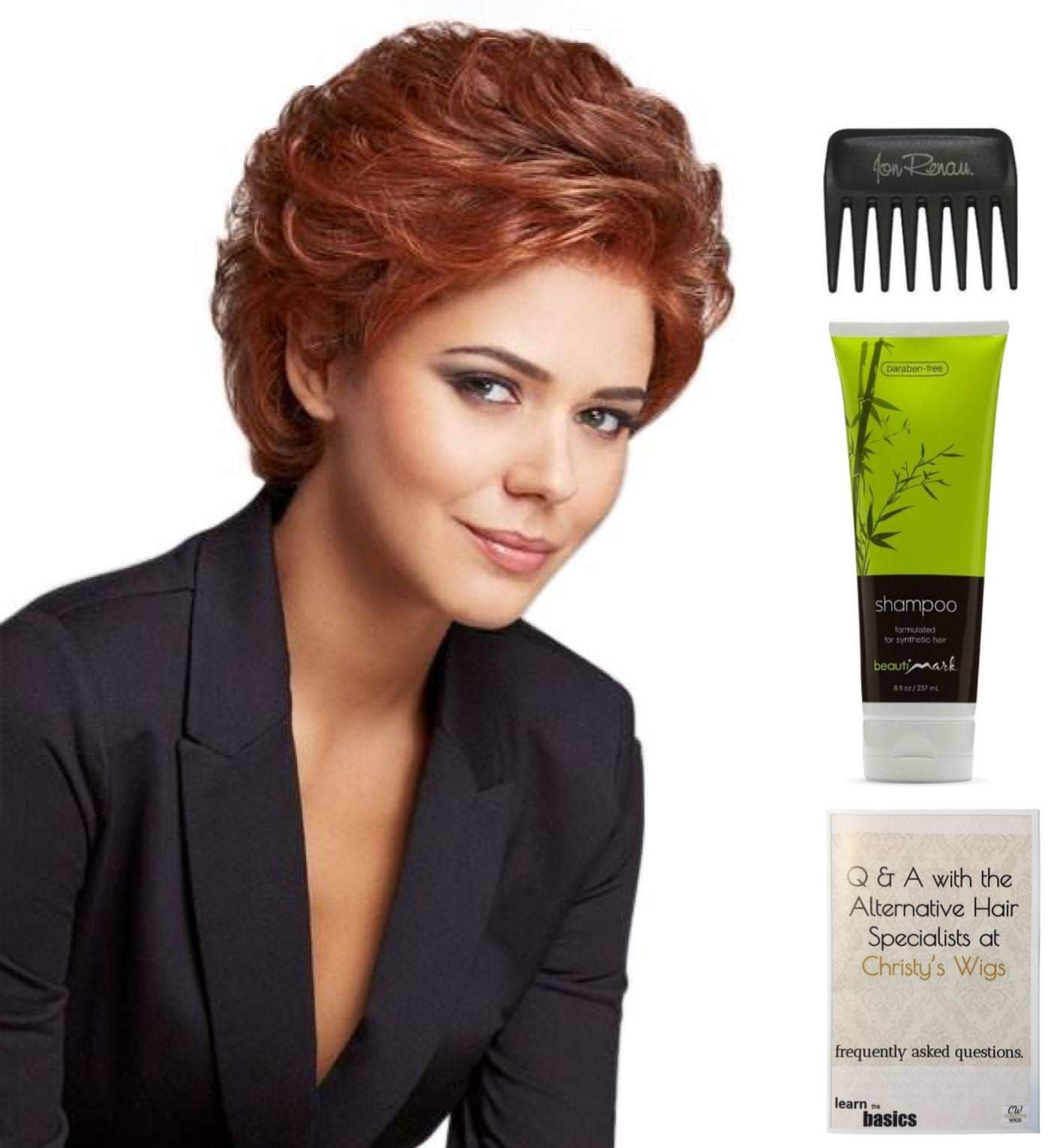 Gabor Pinnacle Wig Bundle - 4 Items Including Christy's Wigs Q&A Booklet, BeautiMark Synthetic Shampoo & Wide Tooth Comb (Color GL10-14) | Perfect for Daily Wear, Cosplay & Hair Care Routine