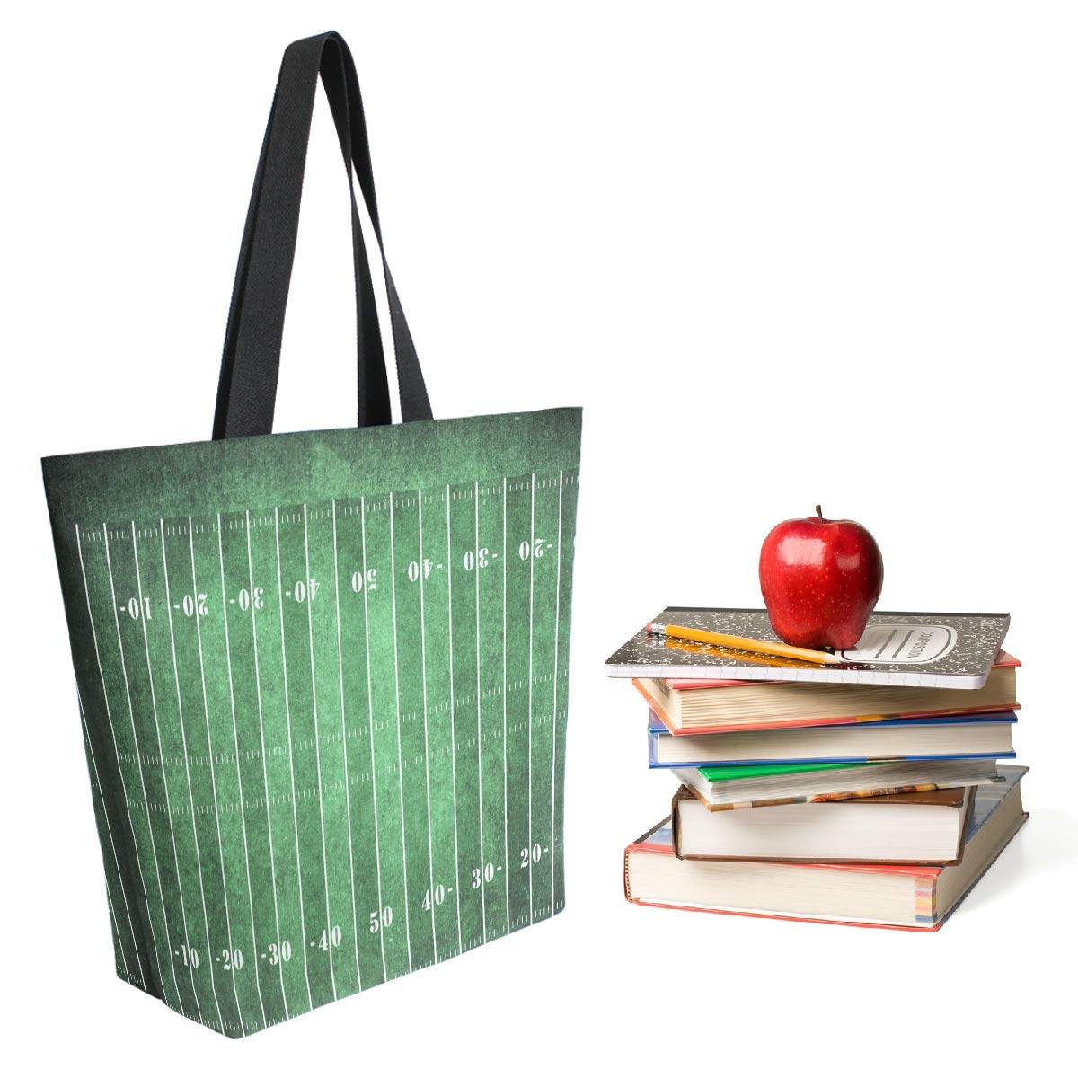 Stylish Extra Large Canvas Shoulder Tote Bag with American Football Field Pattern - Perfect for Gym, Beach, Weekender Travel & Shopping - Durable Top Storage Handle Bag for Sports Fans & Outdoor Activities