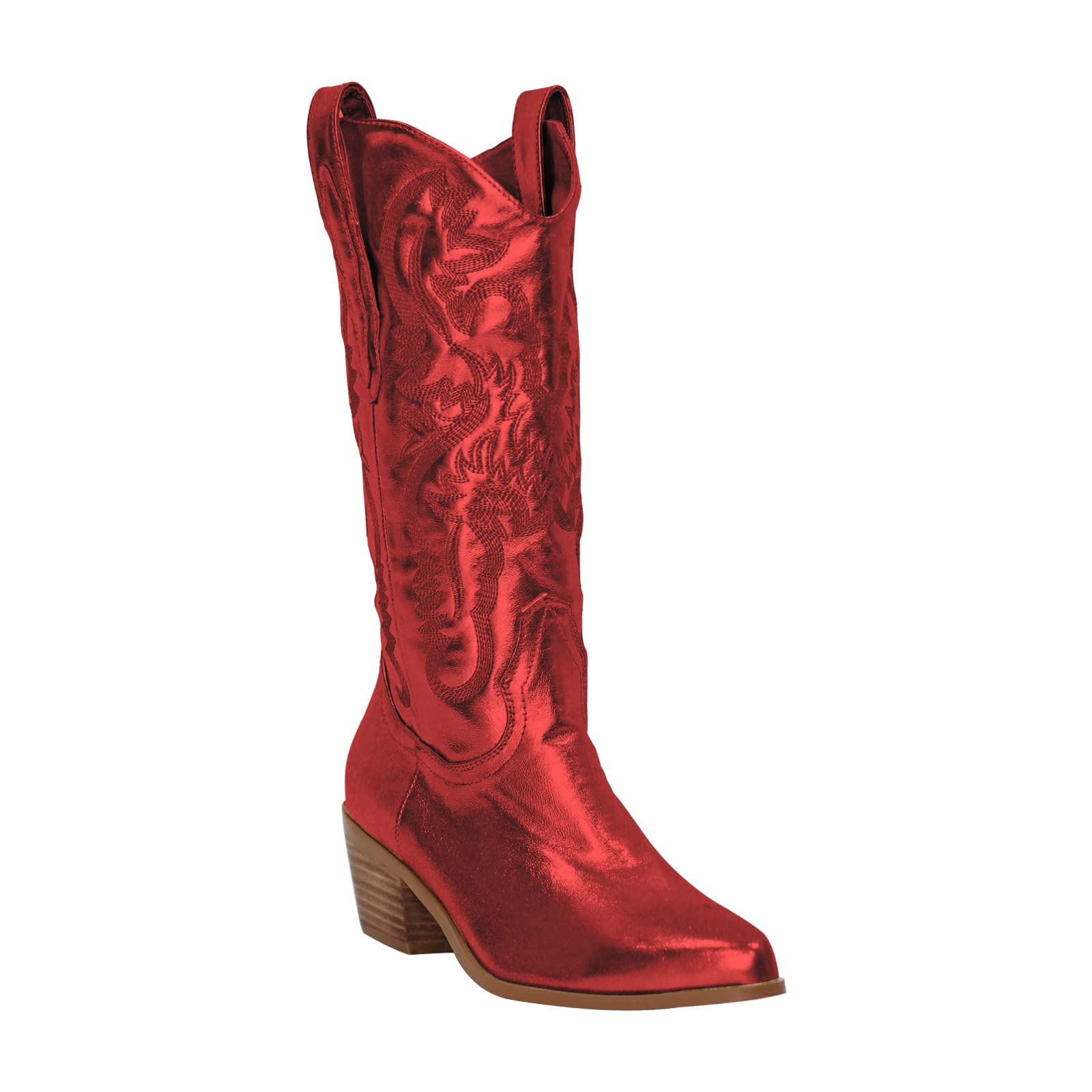MissHeel Embroidered Spider Web Knee-High Cowboy Boots for Women - Gothic Western Fashion, Halloween Costume & Party Wear