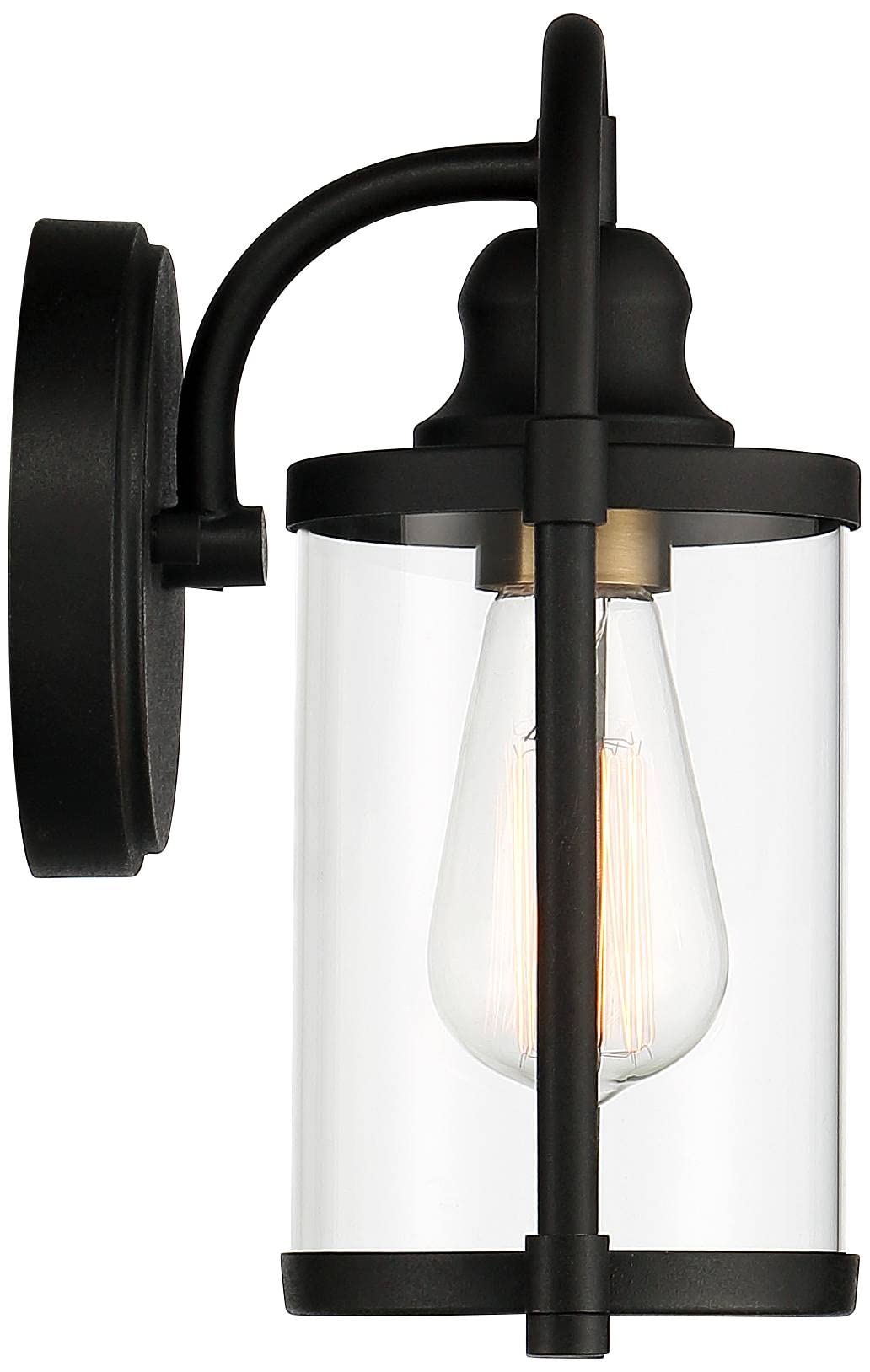 John Timberland Avani Modern Industrial Wall Light Sconces - Set of 2, Black Brass Hardwired Fixture with Clear Glass Shade (5.75