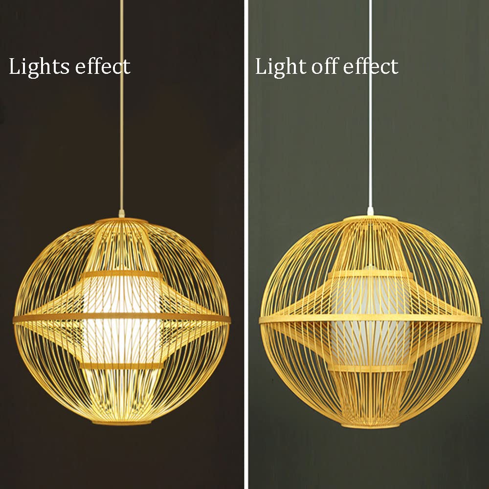 1Pc Handwoven Round Bamboo Wicker Pendant Lamp - 1 Light Industrial Ceiling Light Fixture for Bedroom, Kitchen, Restaurant & Coffee Bar - Perfect for Boho, Farmhouse & Coastal Decor Styles