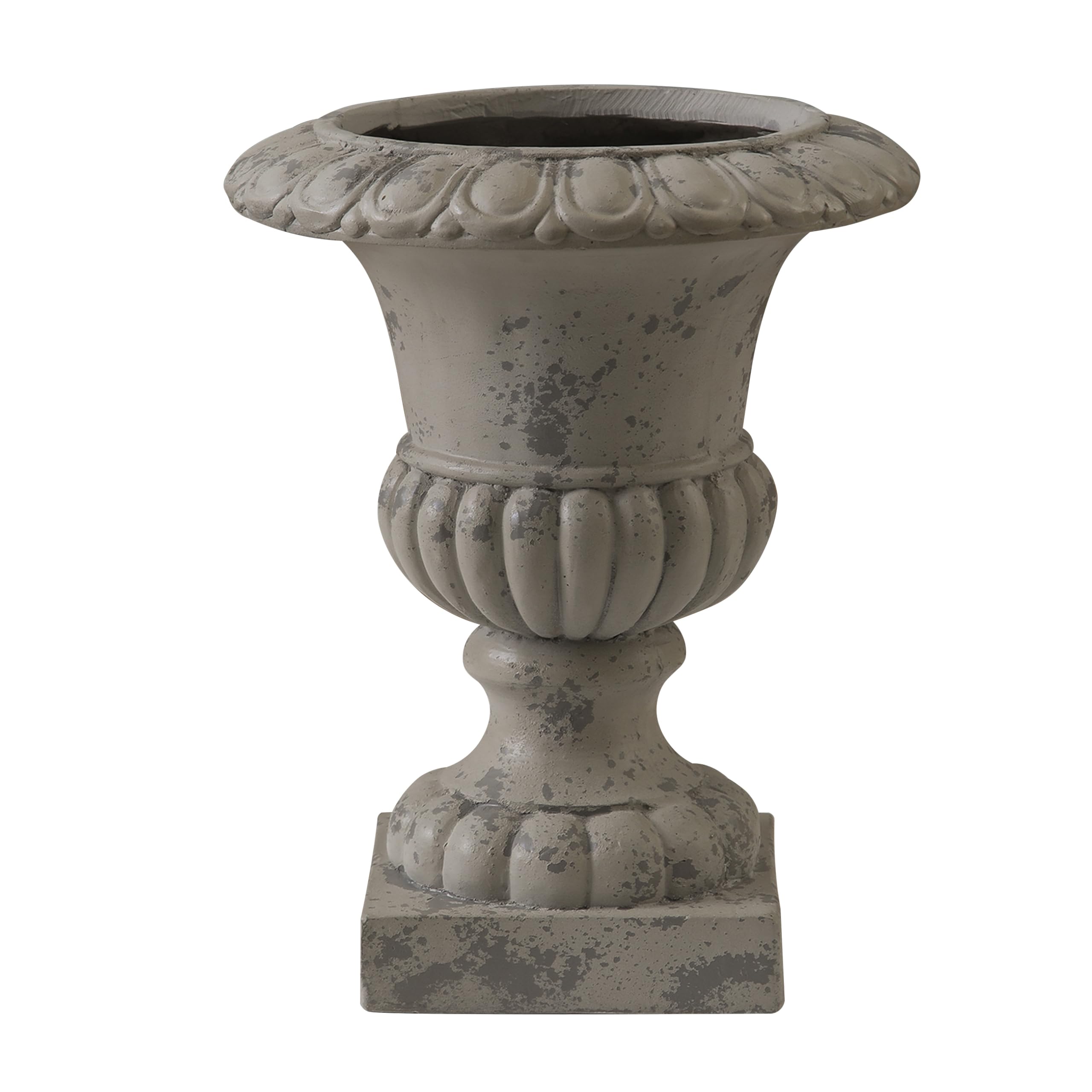 SOFE 16-Inch Rustic Grey Outdoor Urn Planter - Durable Resin Pedestal Flower Pot for Patio, Porch & Garden Decor - Farmhouse Style Planter for Outdoor Plants, Succulents & Flowers
