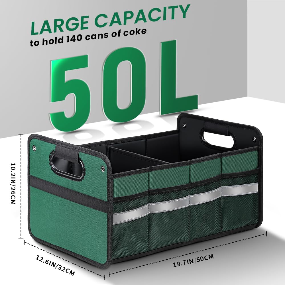 50L Waterproof Car Trunk Organizer with Reinforced Handles & Non-Slip Bottom - Durable Polyester Storage for SUV, Sedan, Truck, Minivan | Perfect for Road Trips, Grocery Shopping & Travel Gear Organization