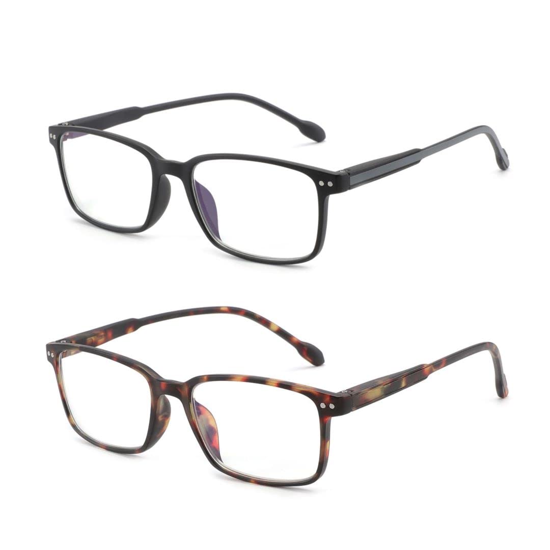 BLUEMOKY Blue Light Blocking Reading Glasses for Men & Women - 2 Pack Anti Glare Computer Glasses with Rectangle Frame - Reduce Eye Strain for Work, Gaming & Screen Time