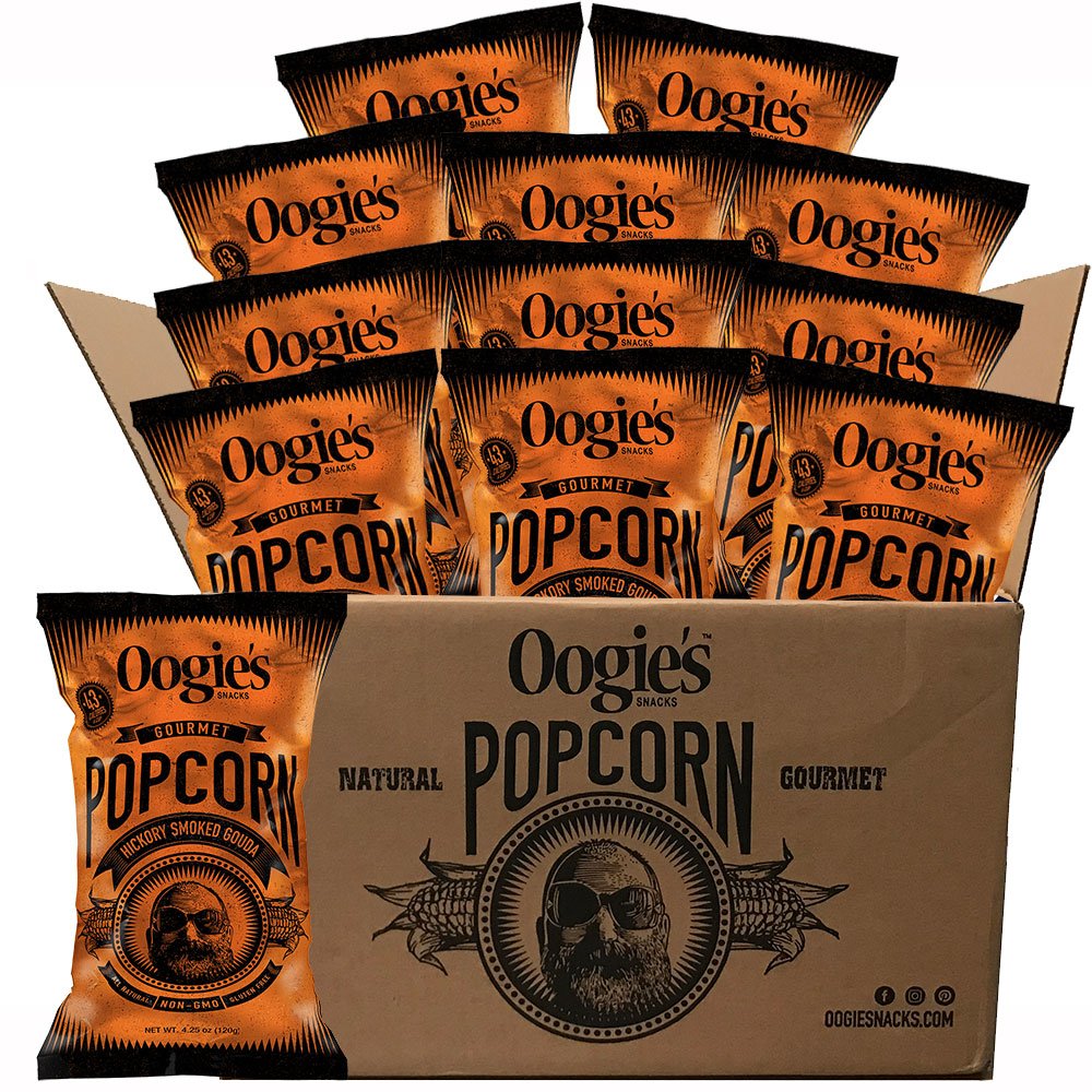 Oogie's Gourmet Popcorn - 12 Pack Hickory Smoked Gouda Flavor Gluten Free Snacks (4.25oz Big Bags) | Perfect for Movie Nights, Parties & Office Snacking