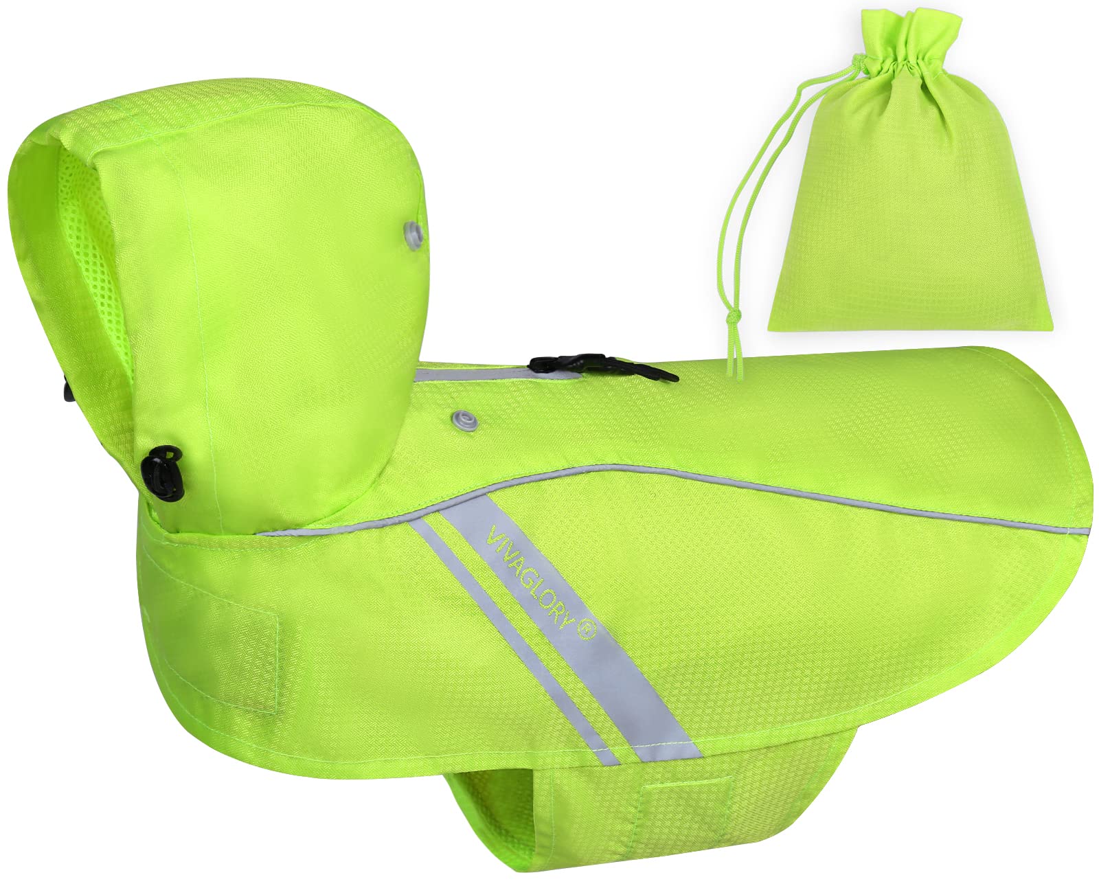 VIVAGLORY Waterproof Dog Raincoat for Small Medium Large Dogs - Reflective Lightweight Breathable Pet Rain Jacket with Storage Bag | Outdoor Adventures, Walking, Hunting, Camping & Daily Use
