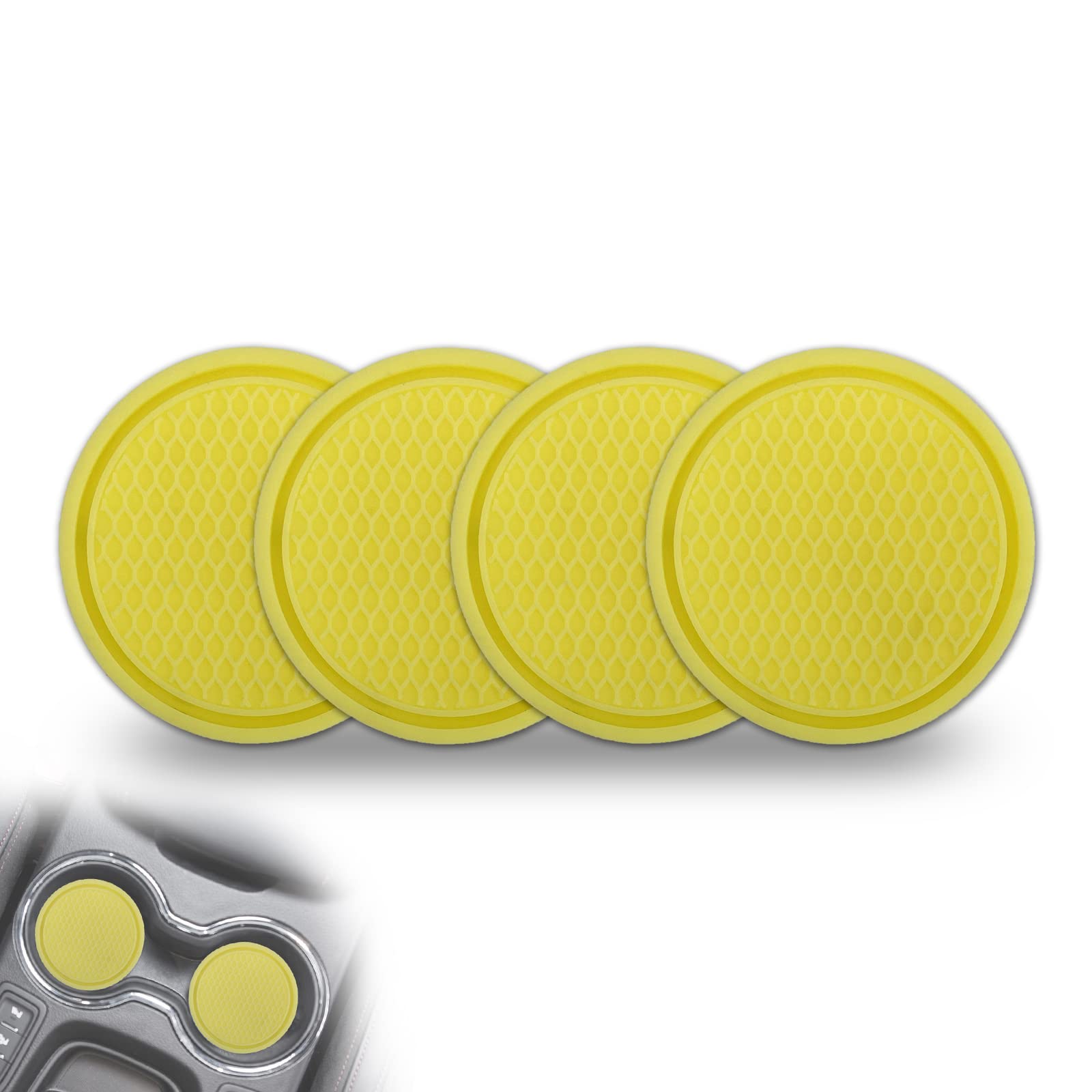 4PCS Silicone Honeycomb Car Cup Holder Coasters - Non-Slip Auto Accessories for Most Vehicles (Yellow) | Perfect for Coffee, Drinks & Preventing Spills in Cars, SUVs & Trucks