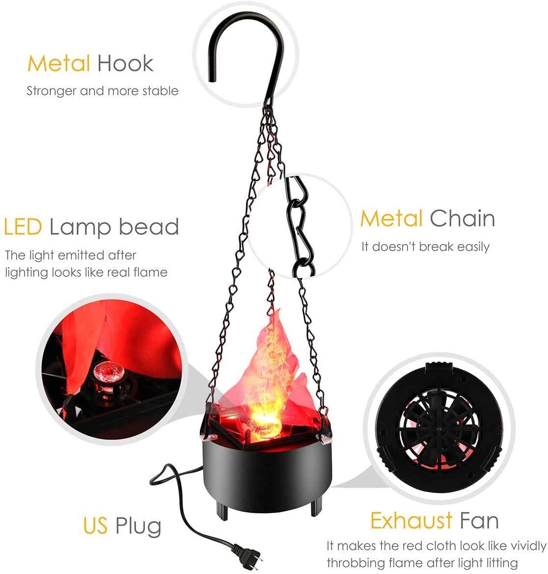 3D LED Hanging Electric Flame Lamp - Halloween Christmas Party Decor, 2PCS Realistic Simulation Fire Light for Indoor/Outdoor, Bar, Wedding, Garden & Patio Atmosphere Lighting