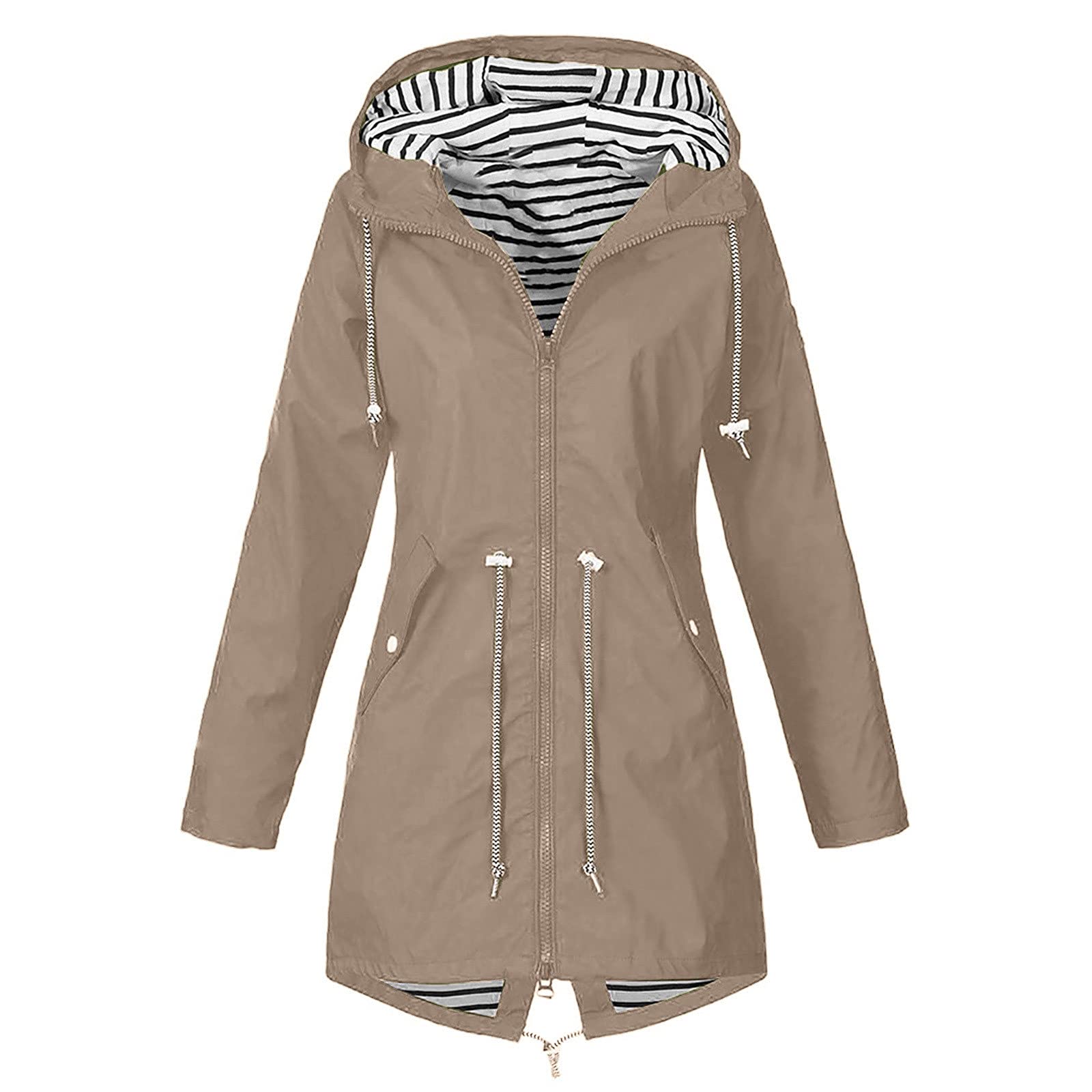 Bnwani Women's Plus Size Waterproof Raincoat - Long Hooded Trench Coat with Lining, Windbreaker Jacket for Travel & Outdoor Activities | Perfect for Hiking, Commuting & Rainy Day Protection
