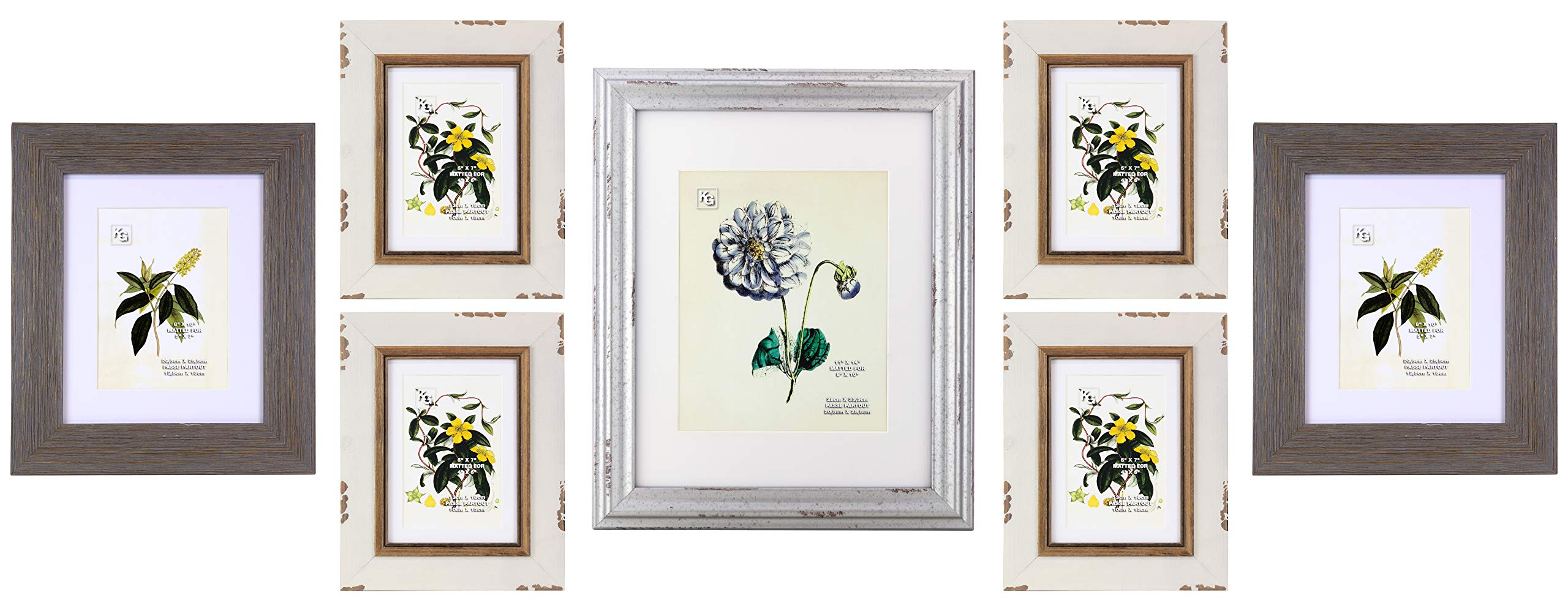 Kieragrace KG Farmhouse Frame Gallery Set - Set of 7 Rustic Wooden Picture Frames for Wall Decor, Living Room, Bedroom & Office Display