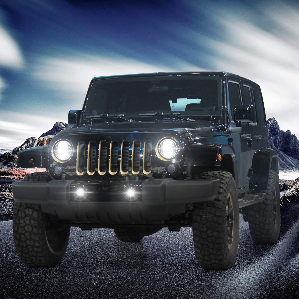 AUDEXEN JK LED Tail Lights with 4 Inch Fog Lights - Compatible with Jeep Wrangler JK 2007-2018 - Waterproof Off-Road Lighting for Night Driving & Adventure