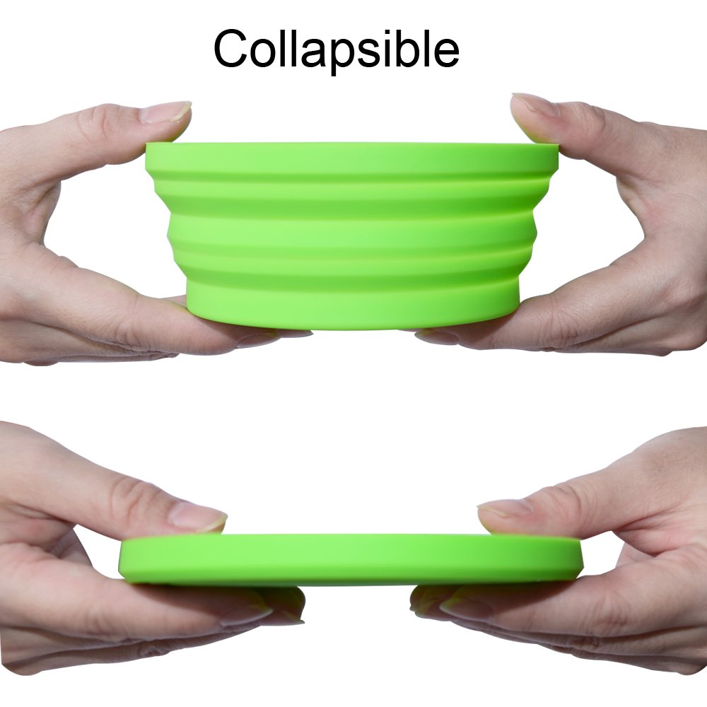 Expandable Collapsible Silicone Bowl for Travel, Camping & Hiking - Portable, Lightweight & Durable - Perfect for Outdoor Adventures, Picnics & Emergency Kits (Green, Small)