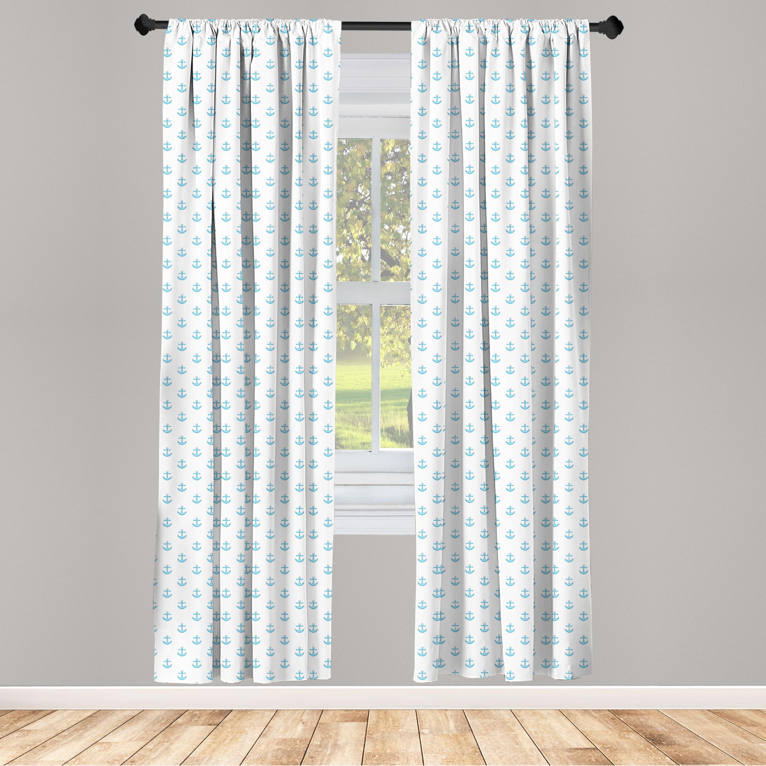 Ambesonne Nautical Anchor Window Curtains - Blue & White Cartoon Style Transportation Vessel Design, Lightweight 2-Panel Set with Rod Pocket (28