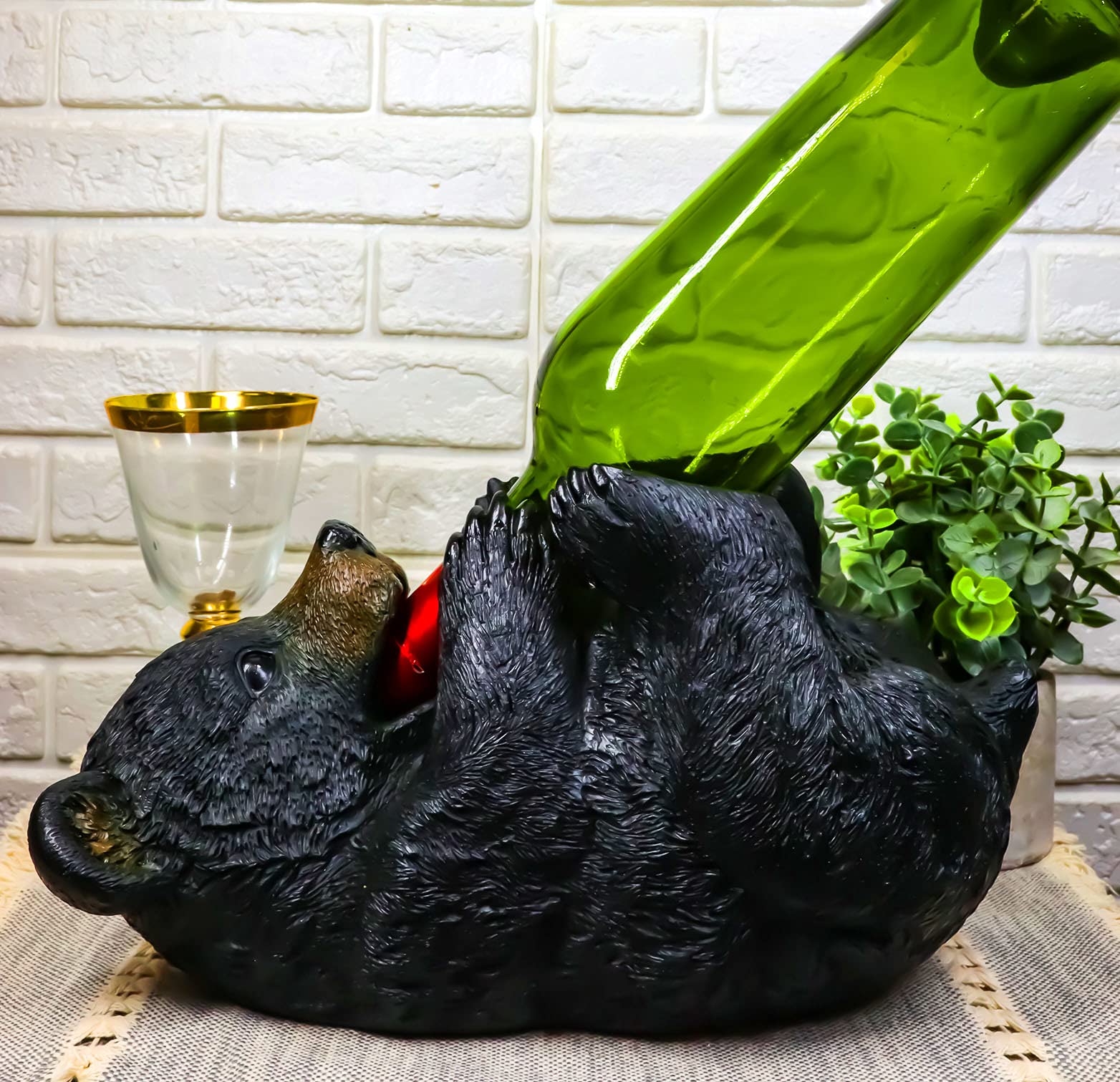Ebros Large Rustic Cabin Lodge Decorative Black Bear Hugging Wine Bottle Holder - 11.5