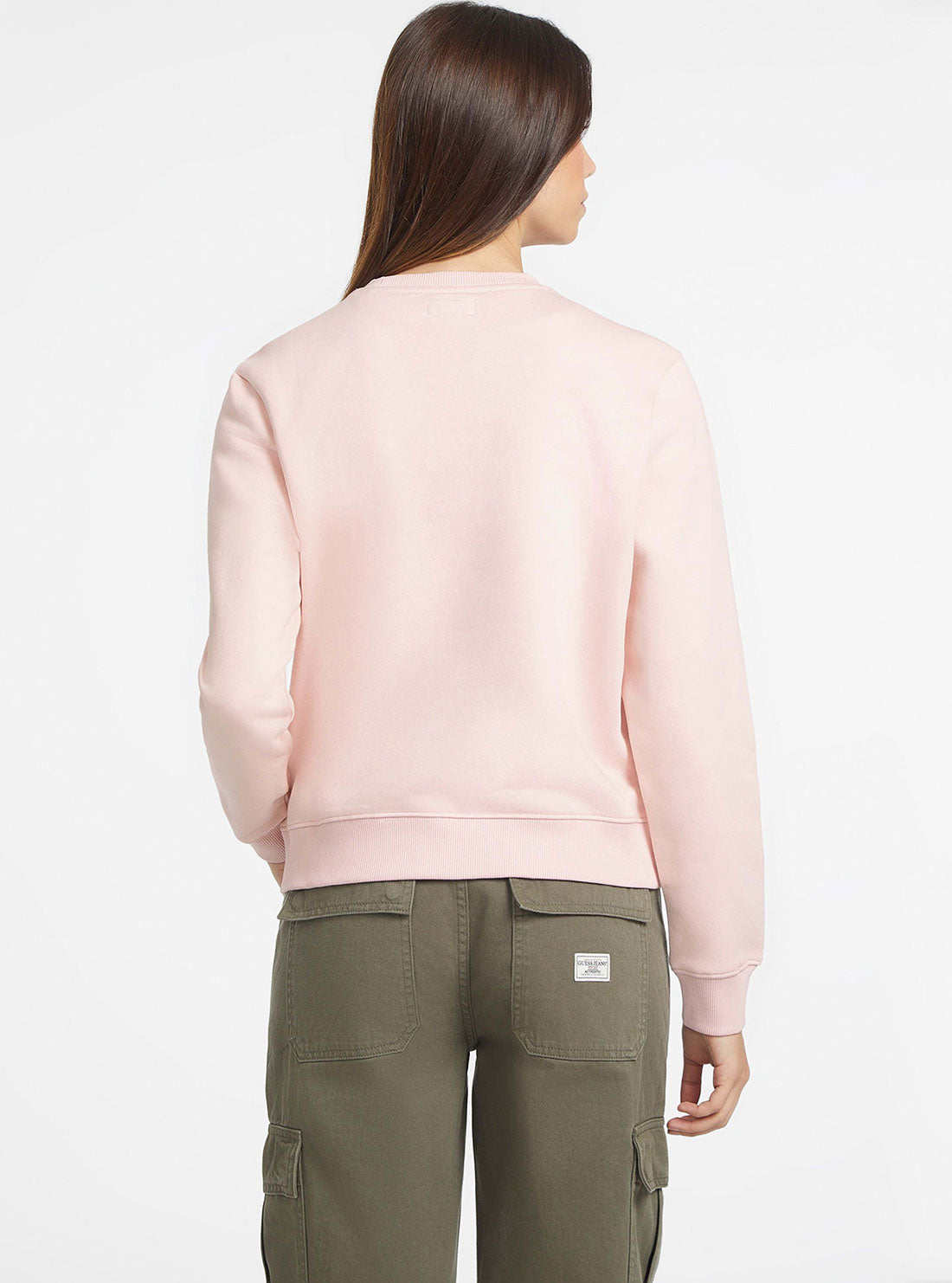 Guess Women's Pink Script Logo Sweater Jumper - Casual Pullover for Everyday Wear & Outfits