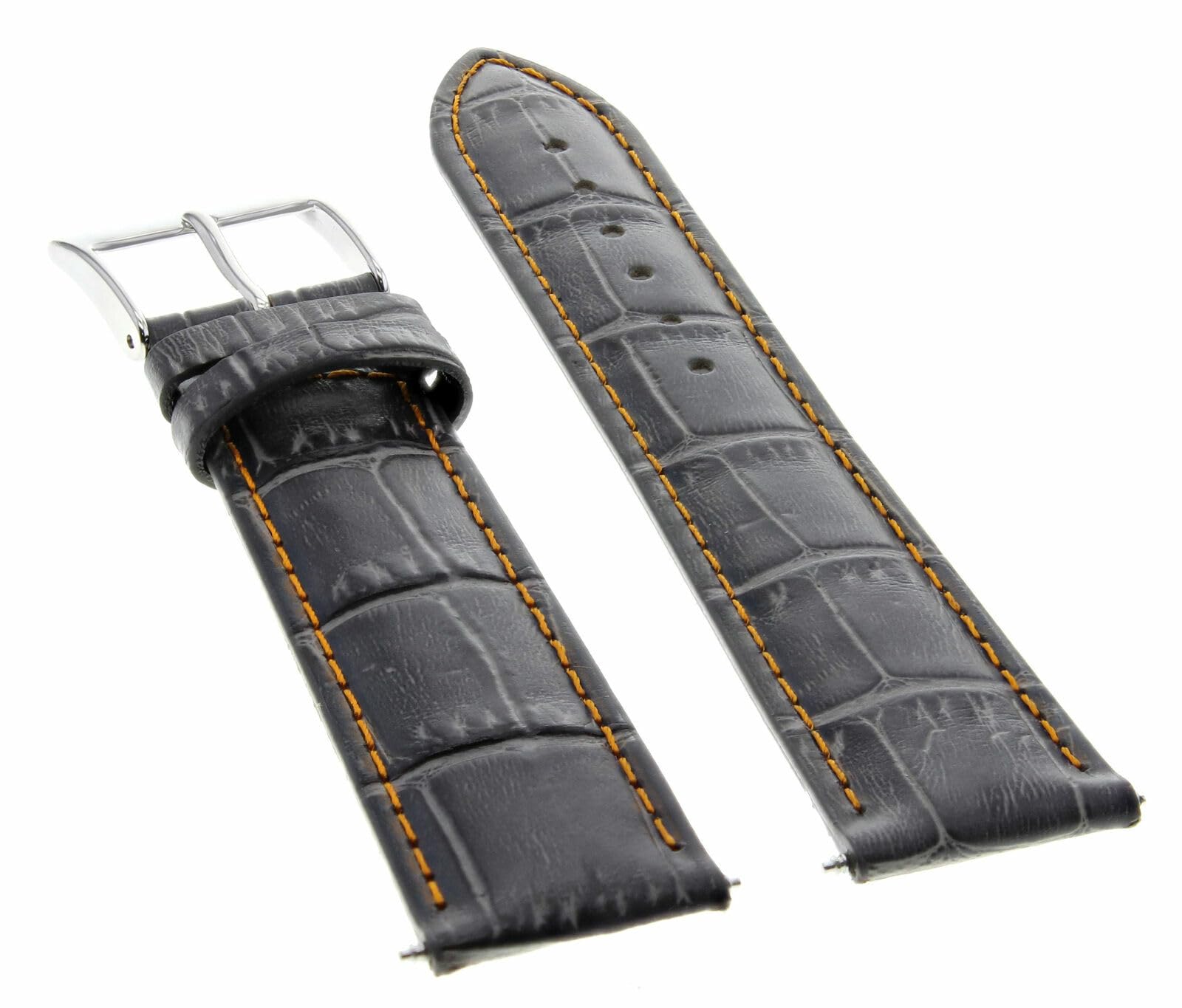 20mm Genuine Leather Watch Band Strap - Compatible with Rolex Datejust - Gray with Orange Stitching - Replacement Watch Strap for Men & Women - Perfect for Business, Casual & Formal Occasions