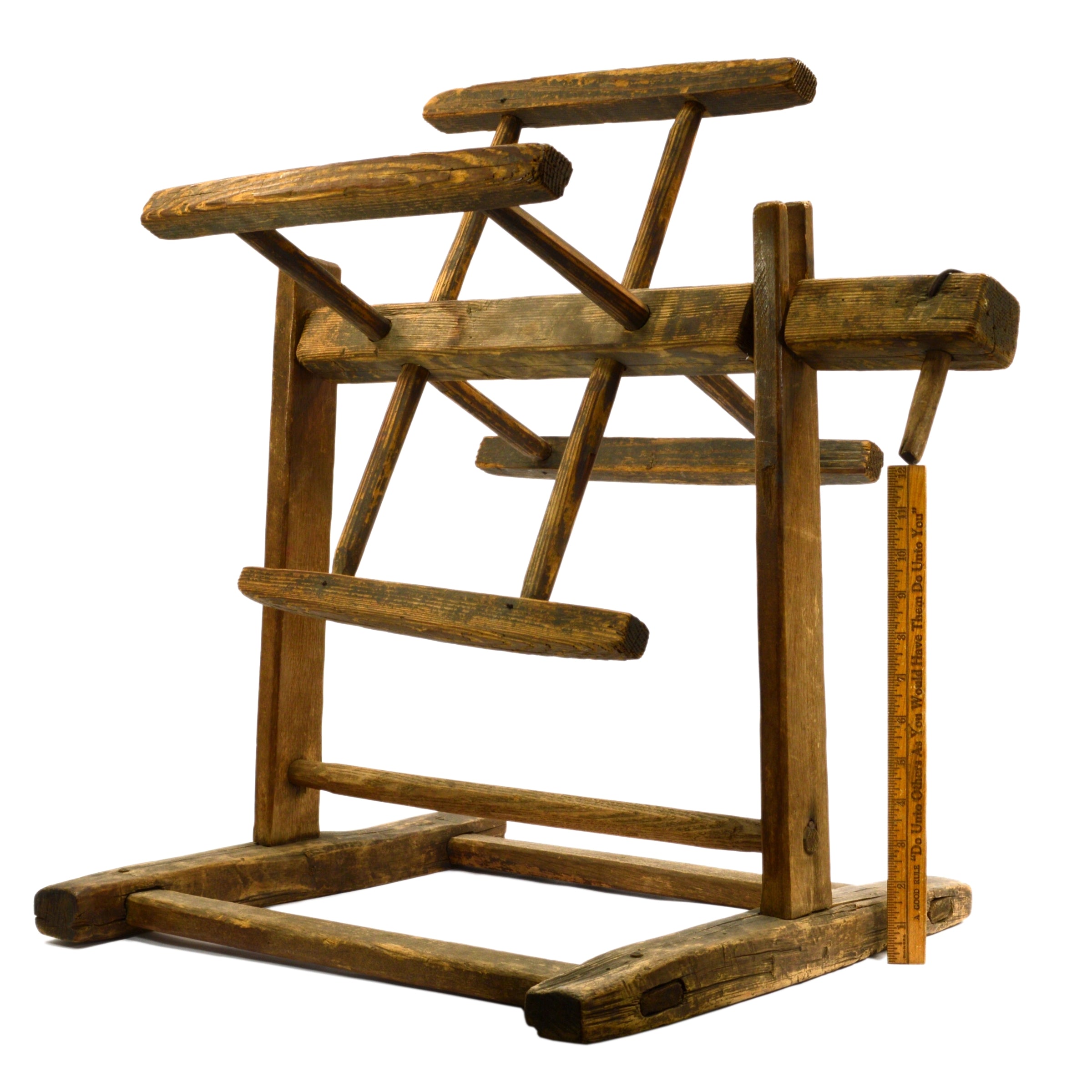 Antique Oak Wood Yarn Winder - Primitive String Spinner with Wood Nails - 19th Century Vintage Decor for Knitting & Spinning Wool - Perfect for Farmhouse, Rustic Home Decor and Craft Room Display