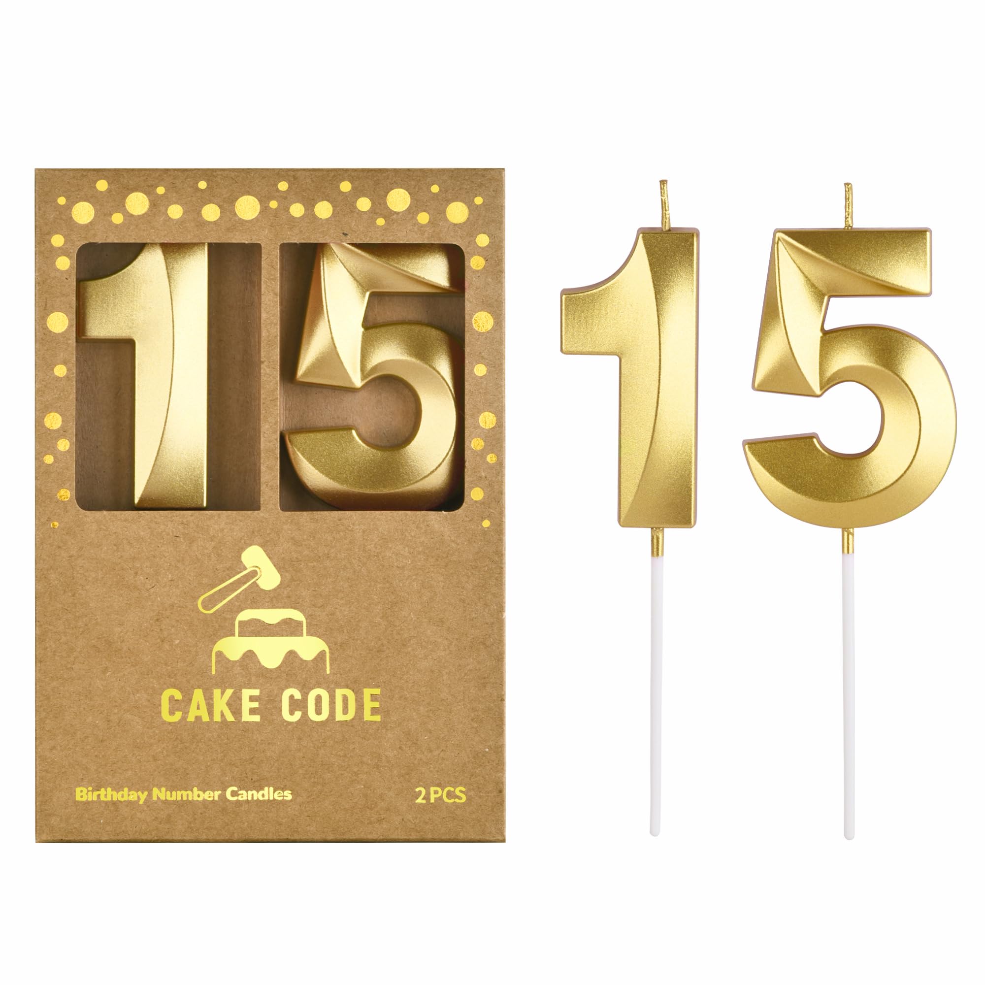 2.76 Inch Gold Number 15 Birthday Cake Candles with Diamonds - Elegant Party Decorations for Birthdays, Anniversaries & Celebrations