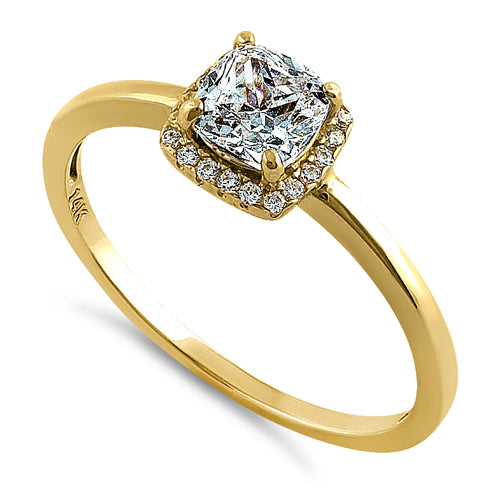 14K Yellow Gold Halo Cushion Cut Cubic Zirconia Engagement Ring for Women - Elegant Wedding Band, Promise Ring & Anniversary Gift for Her