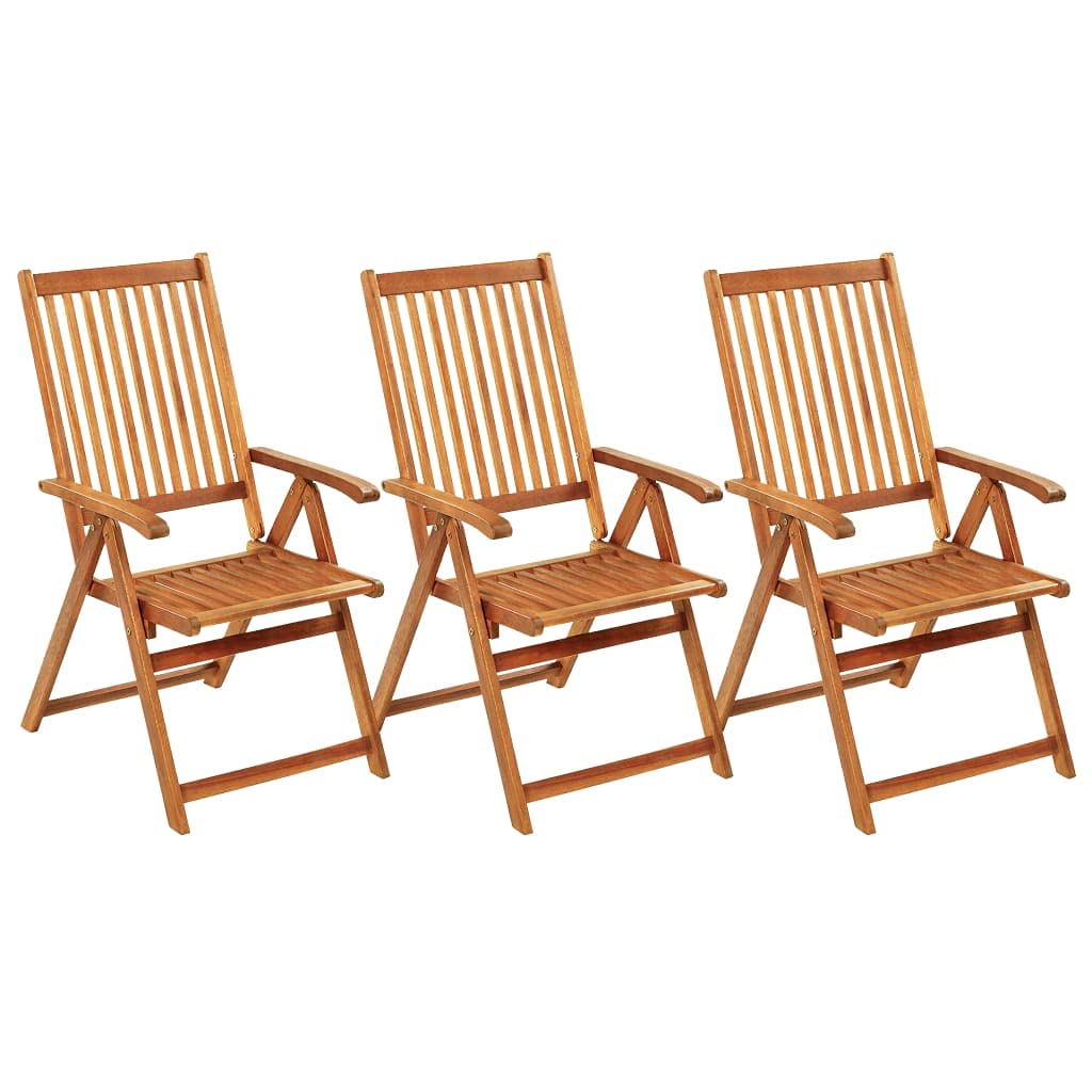 vidaXL Solid Acacia Wood Folding Patio Chairs with Cushions – Set of 3, Retro Style Outdoor Furniture, Adjustable & Comfortable Garden Chairs, Easy Maintenance Green Patio Seating – Perfect for Backyard, Poolside, and Terrace Relaxation