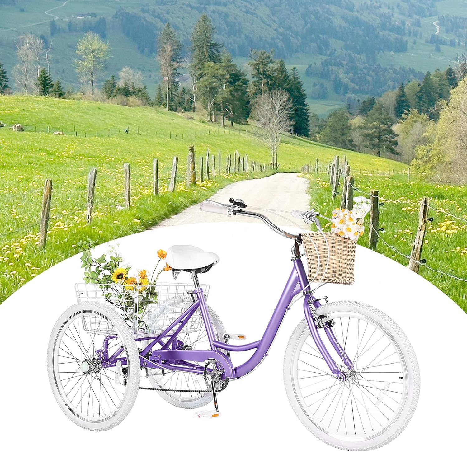 **7-Speed Adult Tricycle for Men & Women - 20/24/26 Inch 3-Wheel Bike with Basket - Comfortable Three-Wheeled Cruiser for Seniors & Adults - Perfect for Grocery Shopping, Leisure Rides & Outdoor Exercise**