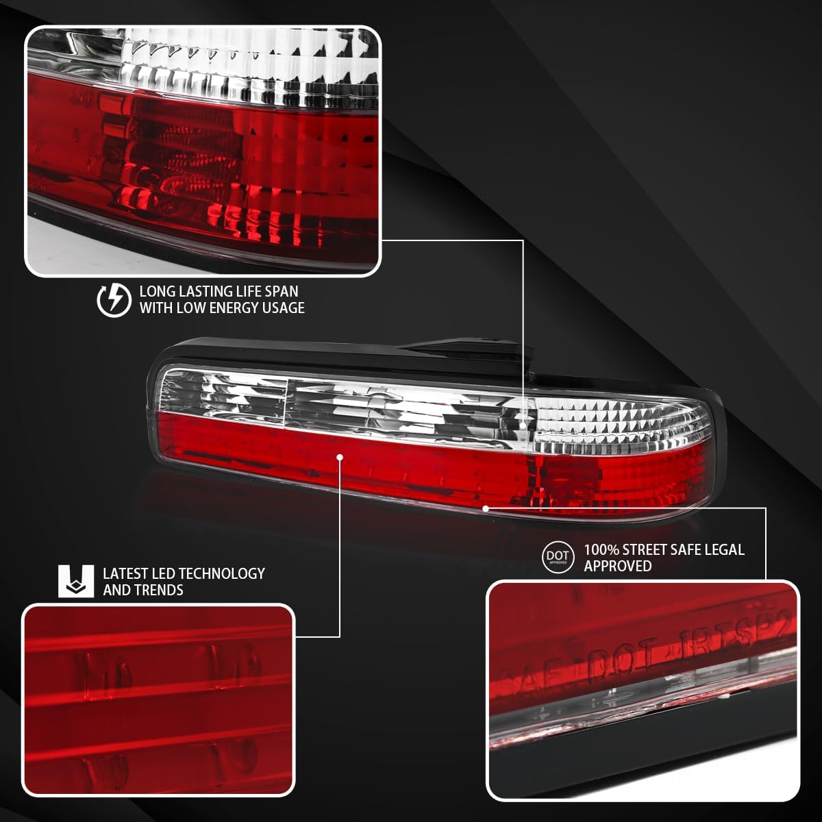 Nissan 240SX S13 LED Tail Lights - Red Left & Right Pair Assembly Compatible with 1989-1994 2DR Coupe | High-Visibility Safety Lighting for Night Driving & Car Shows